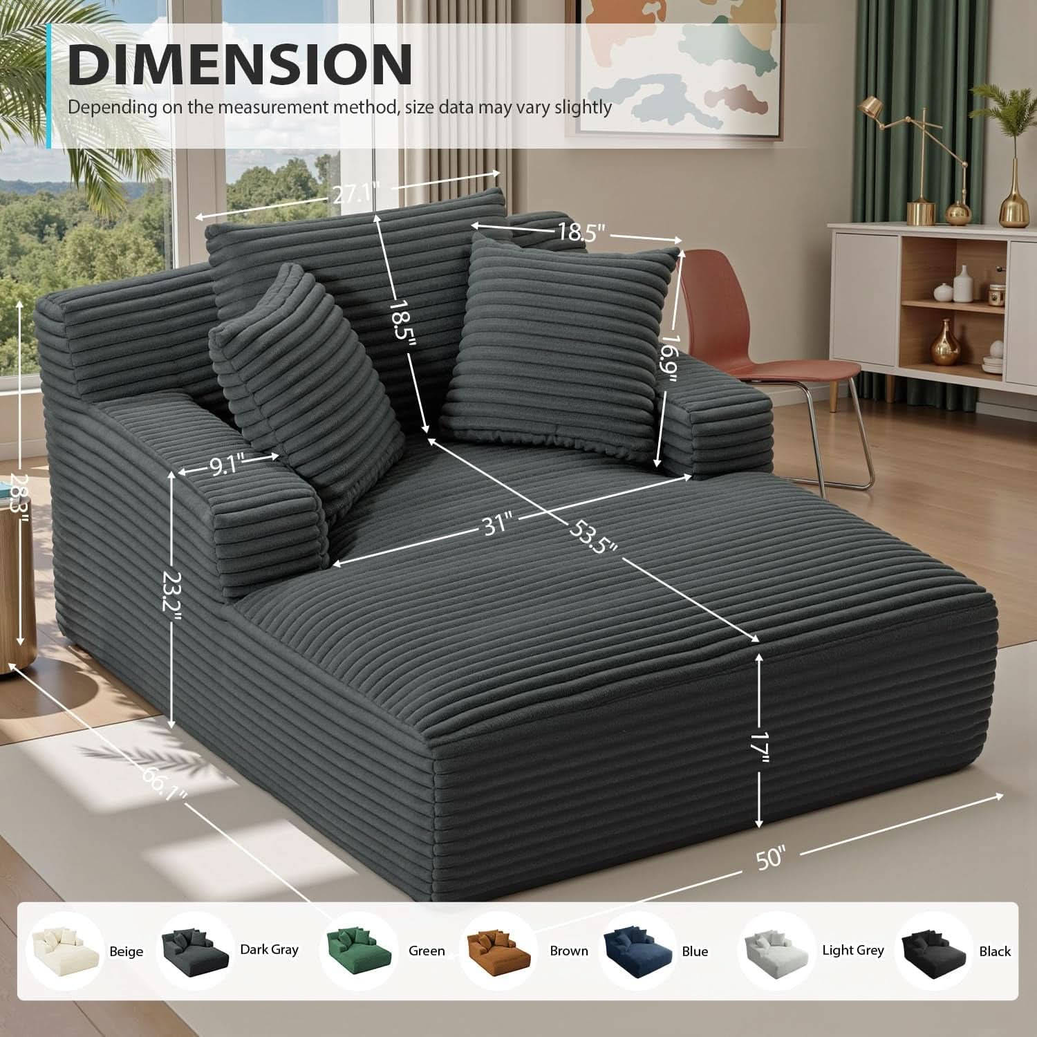 Sumptuously Oversized Dark Grey Chaise Lounge Chair