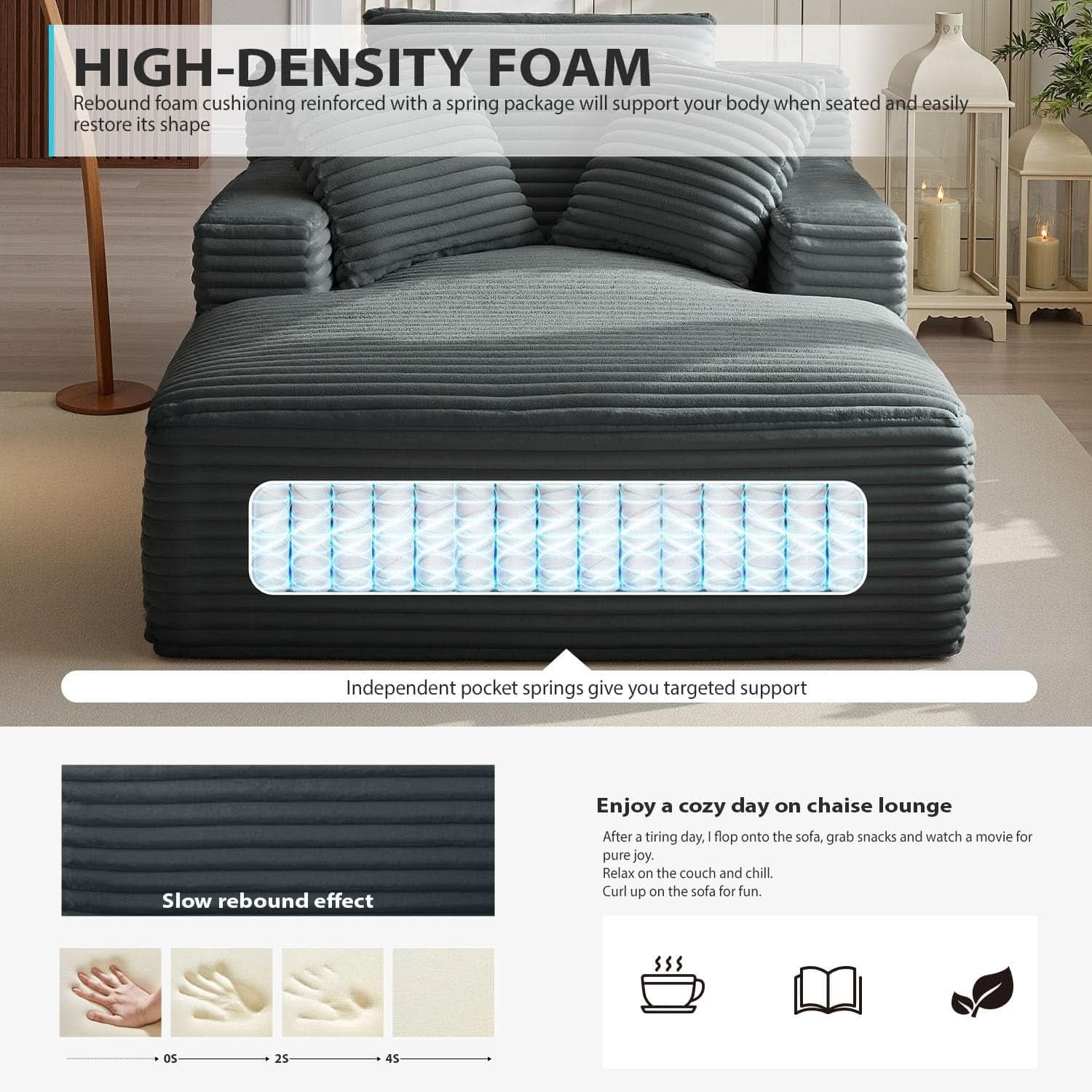 Sumptuously Oversized Dark Grey Chaise Lounge Chair