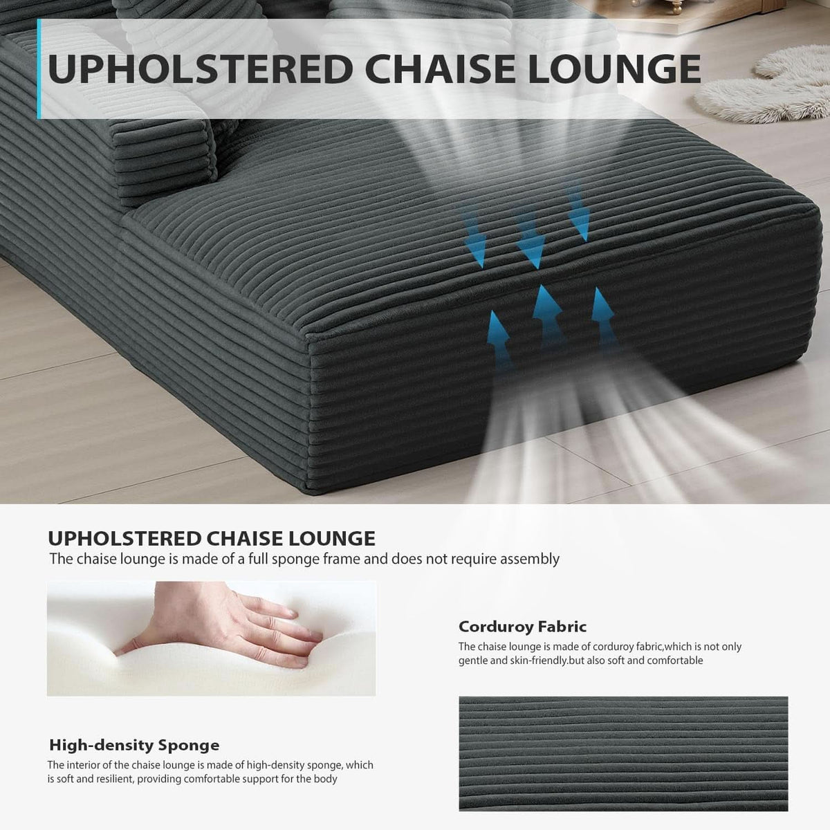 Sumptuously Oversized Dark Grey Chaise Lounge Chair