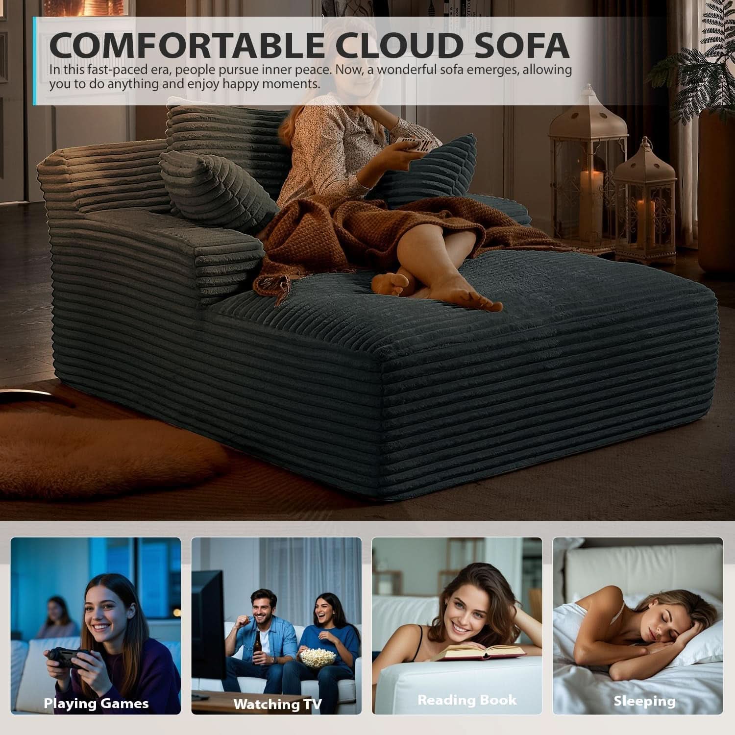 Sumptuously Oversized Dark Grey Chaise Lounge Chair