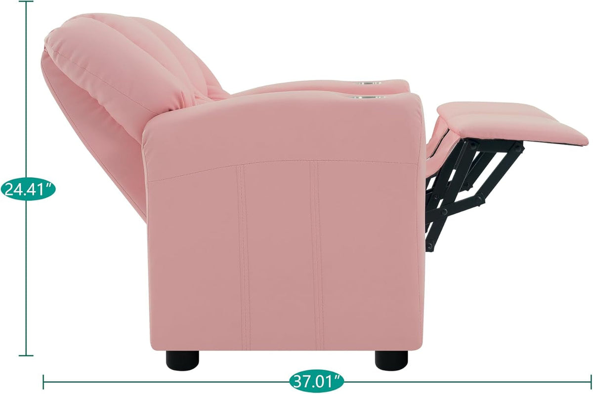 Suri Kids Recliner Loveseat Pink With Cup Holders Playtime