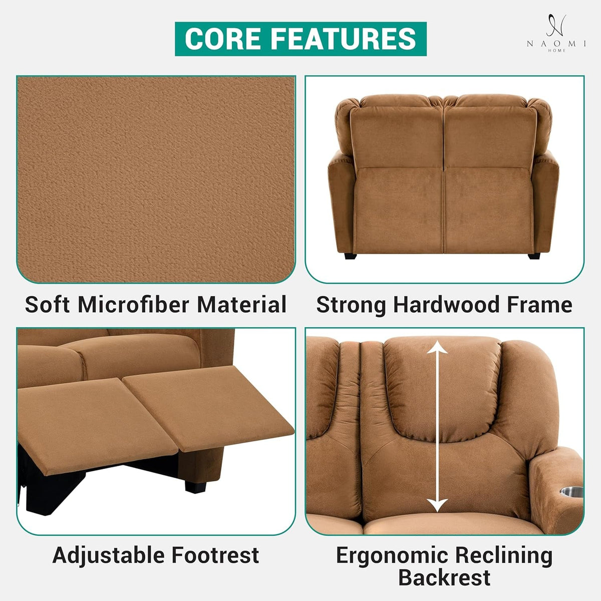 Suri Toddler Recliner Loveseat Brown Two Seater Cup Holders