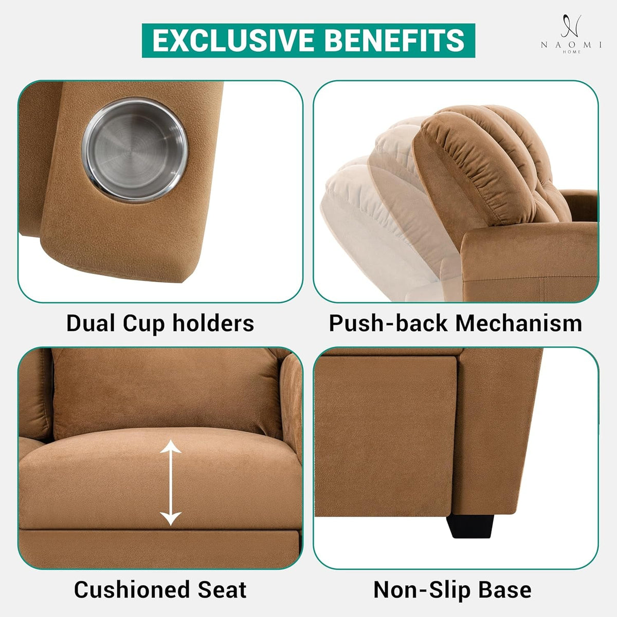 Suri Toddler Recliner Loveseat Brown Two Seater Cup Holders
