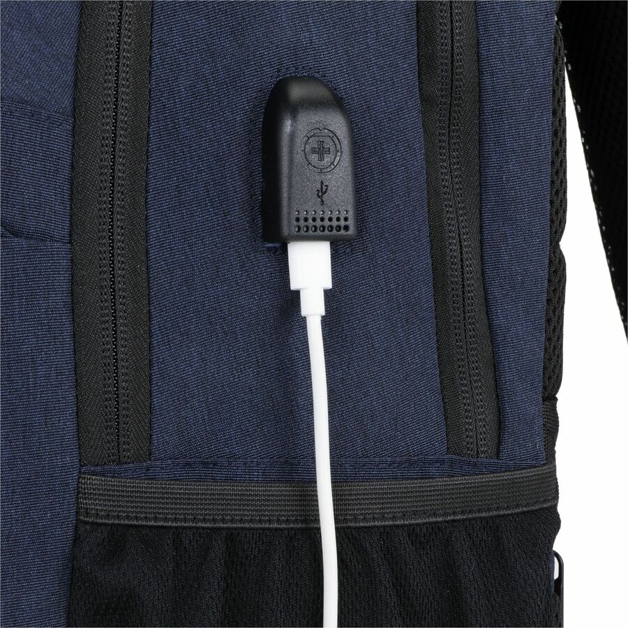 Swissdigital Design Carrying Case (Backpack) for 17" Notebook, Power Bank, Accessories, Water Bottle, Tablet, PC - Dark Blue