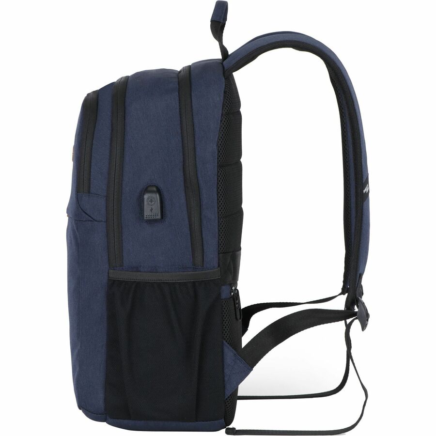 Swissdigital Design Carrying Case (Backpack) for 17" Notebook, Power Bank, Accessories, Water Bottle, Tablet, PC - Dark Blue