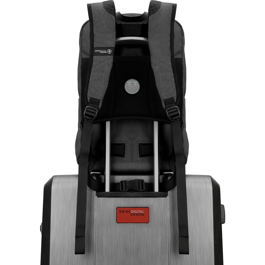 Swissdigital Design EMPERE TM SD712M-B Carrying Case (Backpack) for 15.6" to 16" Amazon, Apple iPhone iPad Notebook, MacBook, Chromebook - Black/Gray