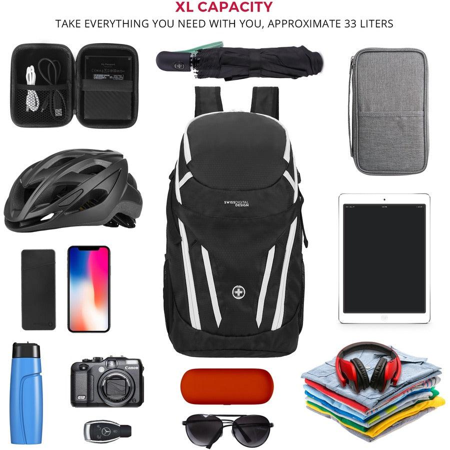 Swissdigital Design Kangaroo SD1596-01 Rugged Carrying Case (Backpack) for 16" Apple Notebook, MacBook Pro, Cell Phone, Tablet, Accessories - Black