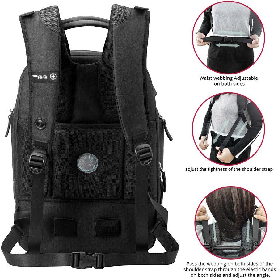 Swissdigital Design PEARL SD1005M-01 Carrying Case (Backpack) for 15.6" to 16" Apple Notebook, Accessories - Black