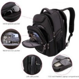 Swissdigital Design TERABYTE F J16BTF-02 Carrying Case (Backpack) for 15.6" to 16" Apple iPhone iPad MacBook Pro, Notebook, Travel Essential - Black/Gray