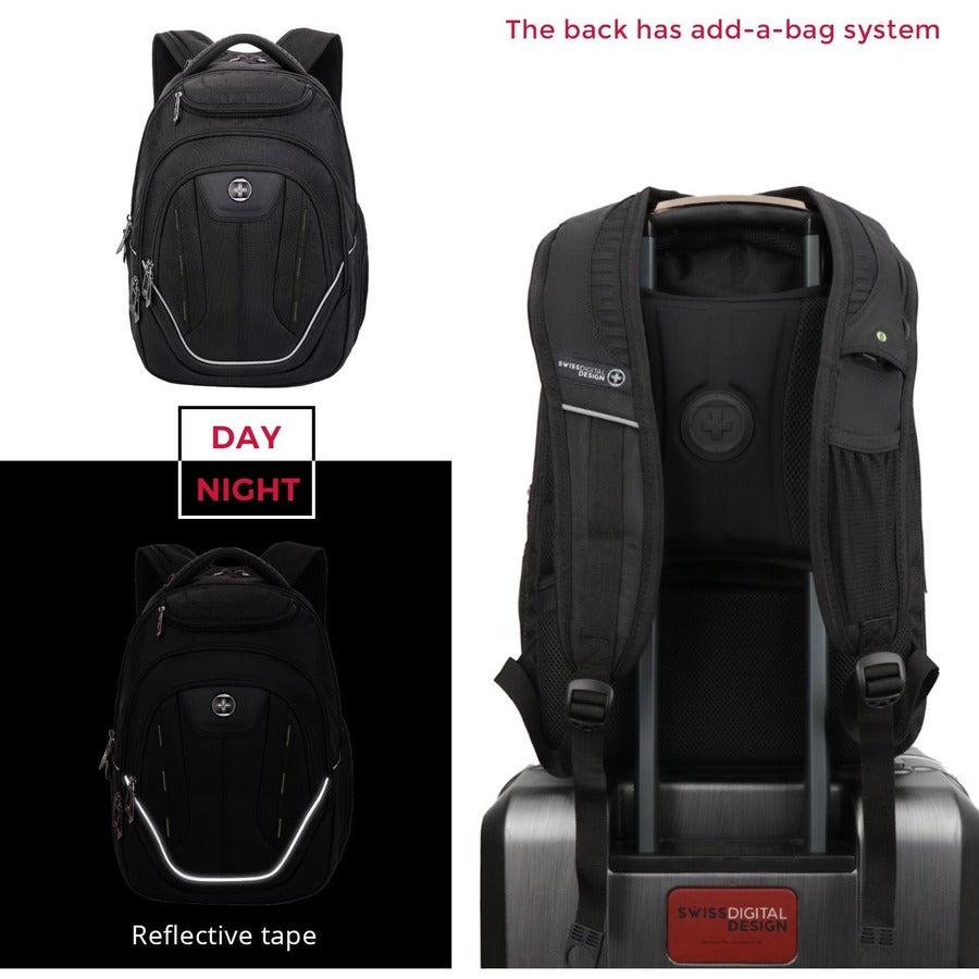 Swissdigital Design TERABYTE F J16BTF-21 Carrying Case (Backpack) for 15.6" to 16" Apple iPhone iPad MacBook Pro, Notebook - Black/Green