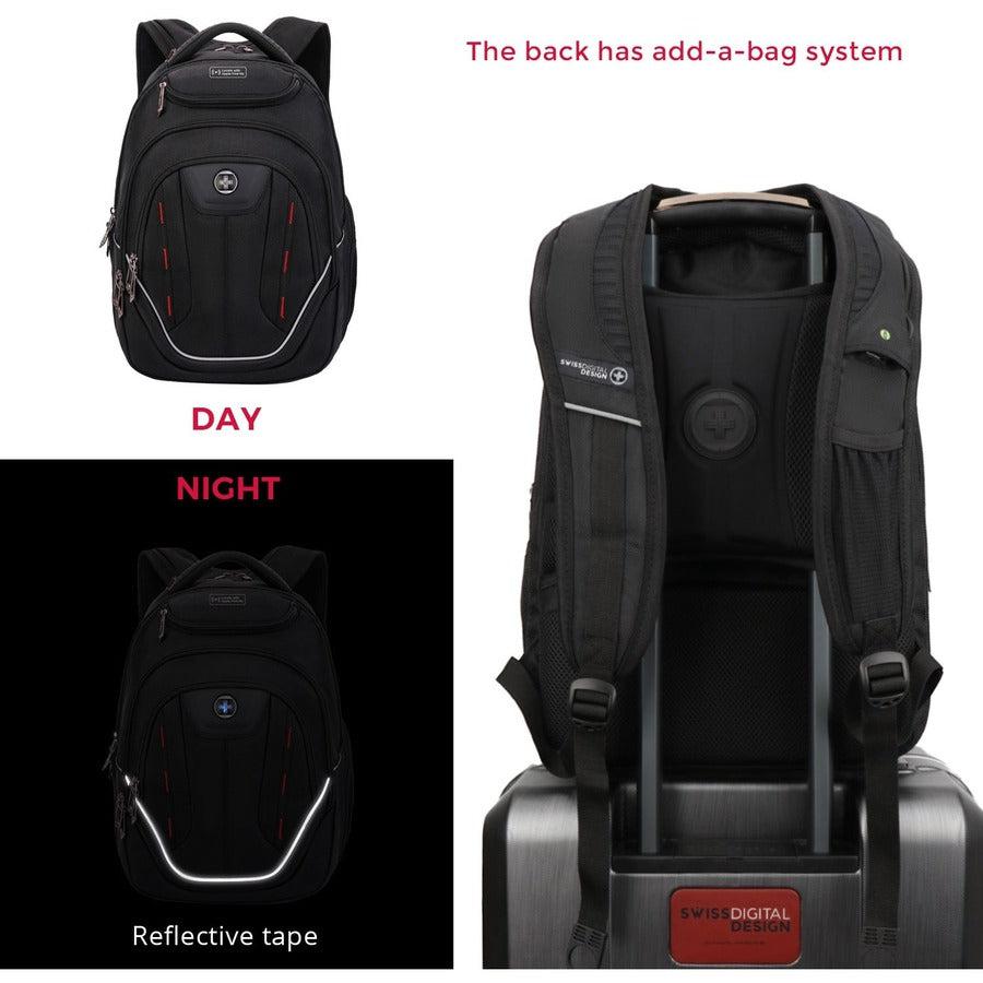 Swissdigital Design TERABYTE J16BTFB-41 Carrying Case (Backpack) for 15.6" to 16" Apple, Amazon iPhone iPad Notebook, MacBook Pro - Black/Red