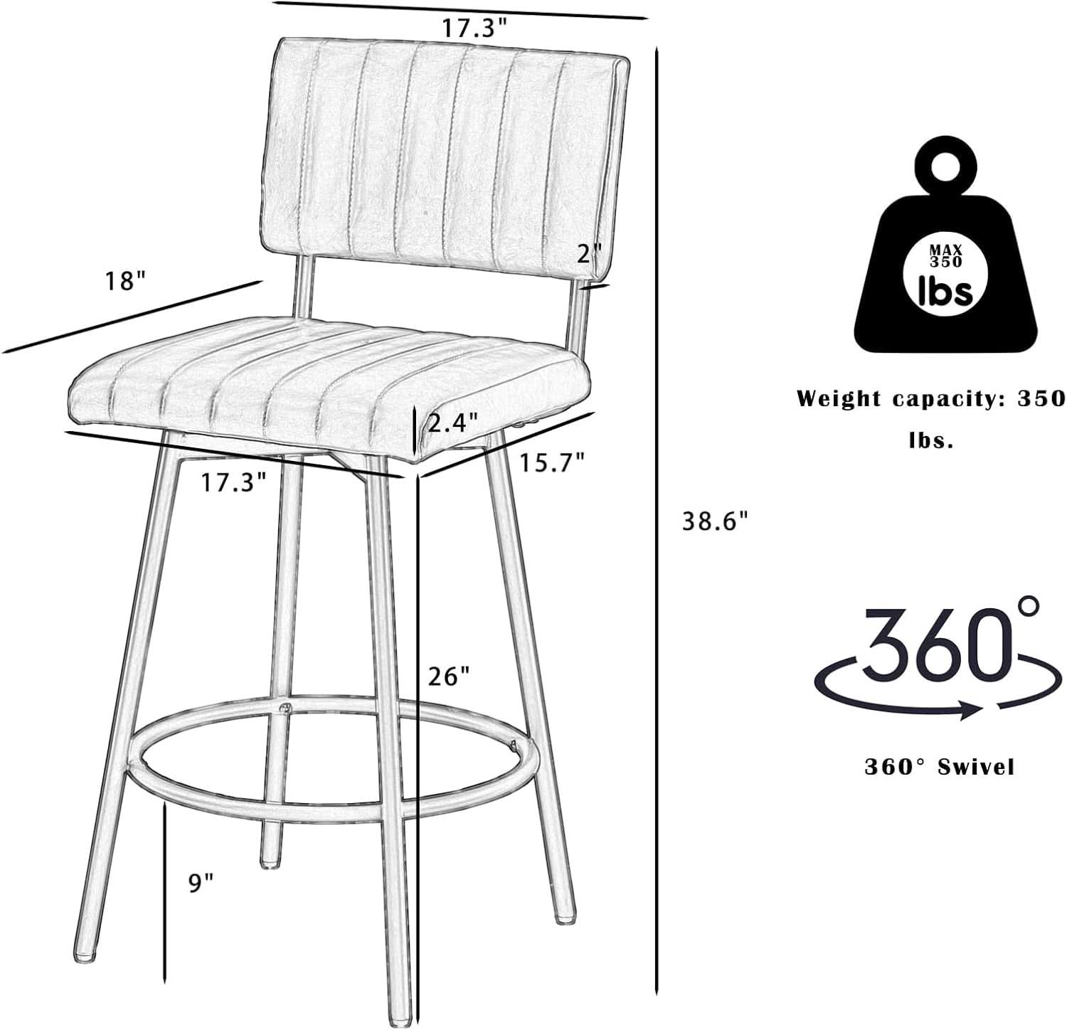 Swivel 26 Inch Counter Stool With Back Faux Leather Cognac