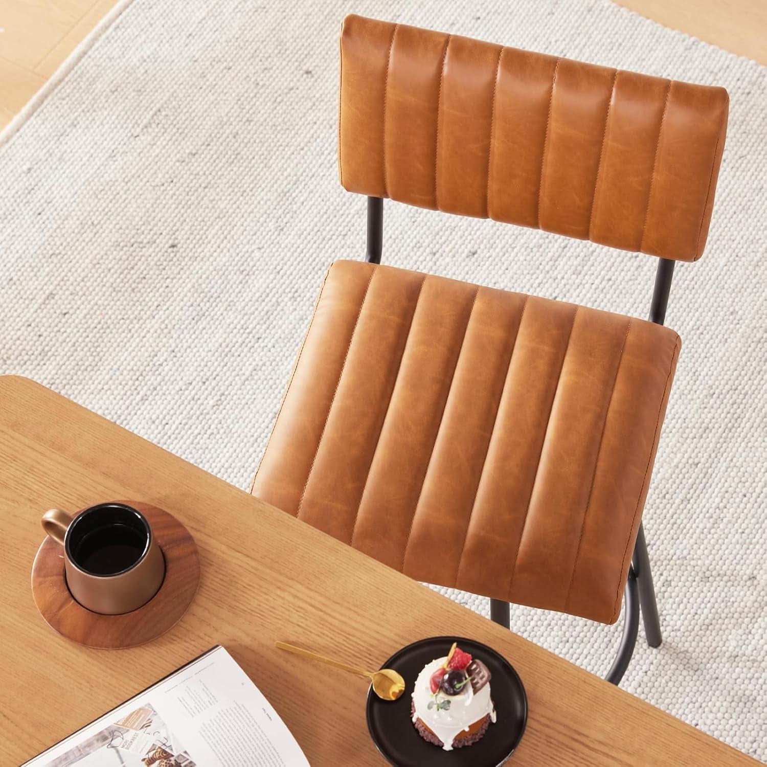 Swivel 26 Inch Counter Stool With Back Faux Leather Cognac