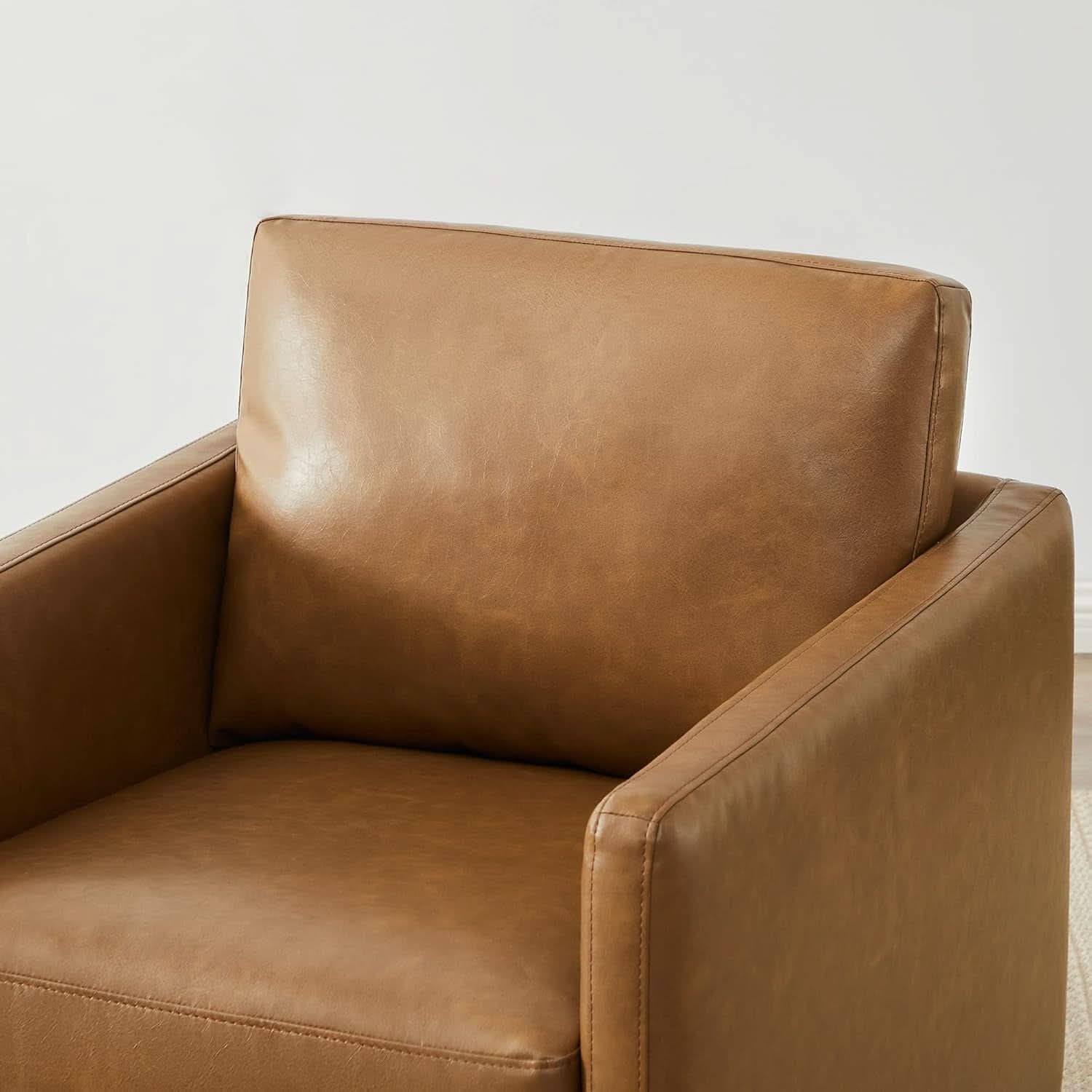Swivel Accent Chair FauxLeather SaddleBrown Armchair LivingRoom