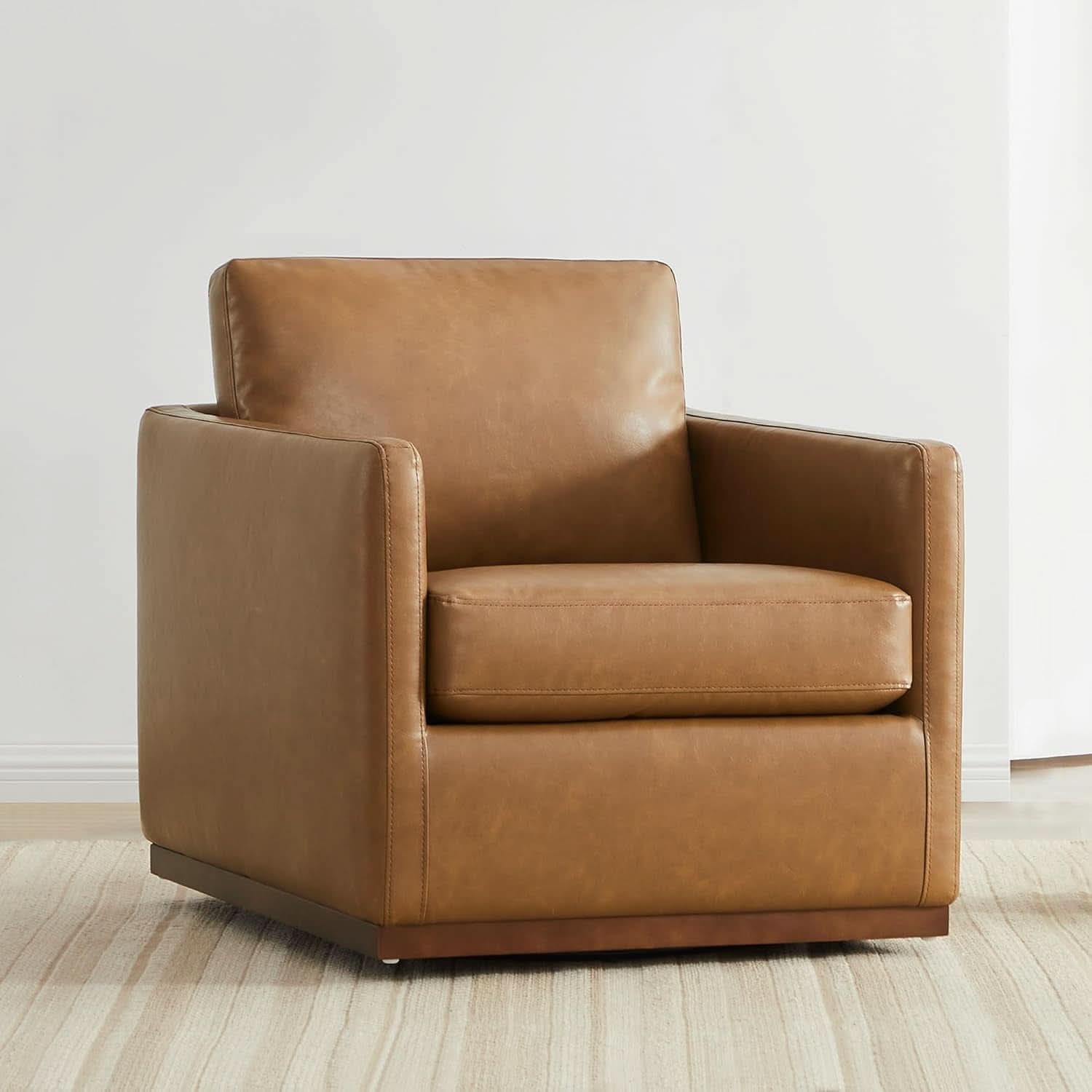 Swivel Accent Chair FauxLeather SaddleBrown Armchair LivingRoom
