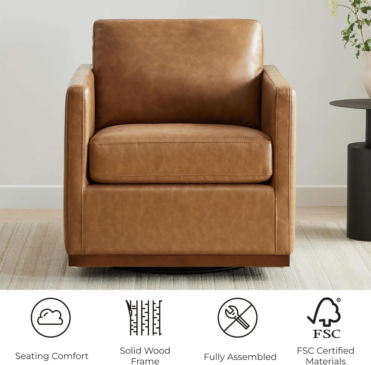 Swivel Accent Chair FauxLeather SaddleBrown Armchair LivingRoom