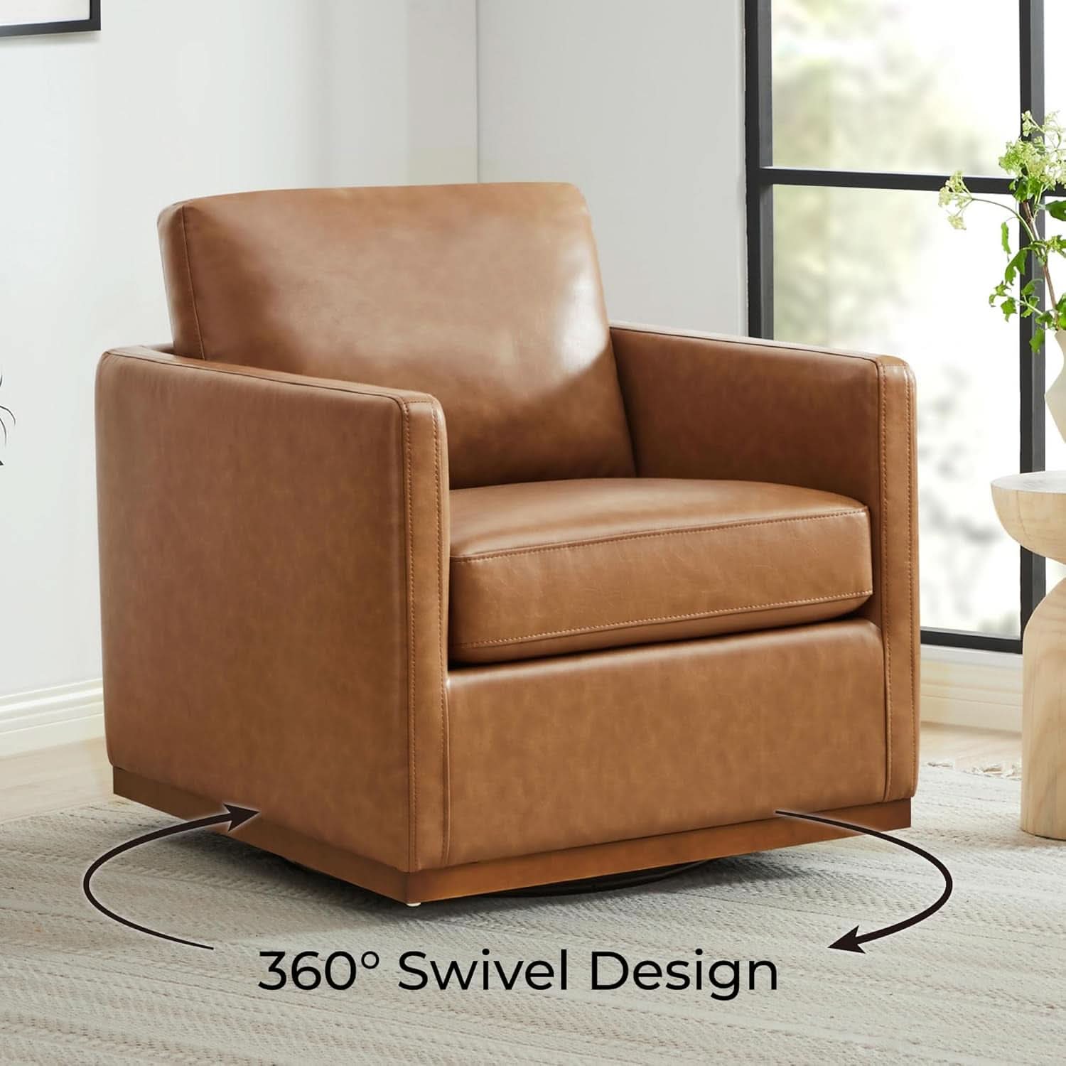 Swivel Accent Chair FauxLeather SaddleBrown Armchair LivingRoom