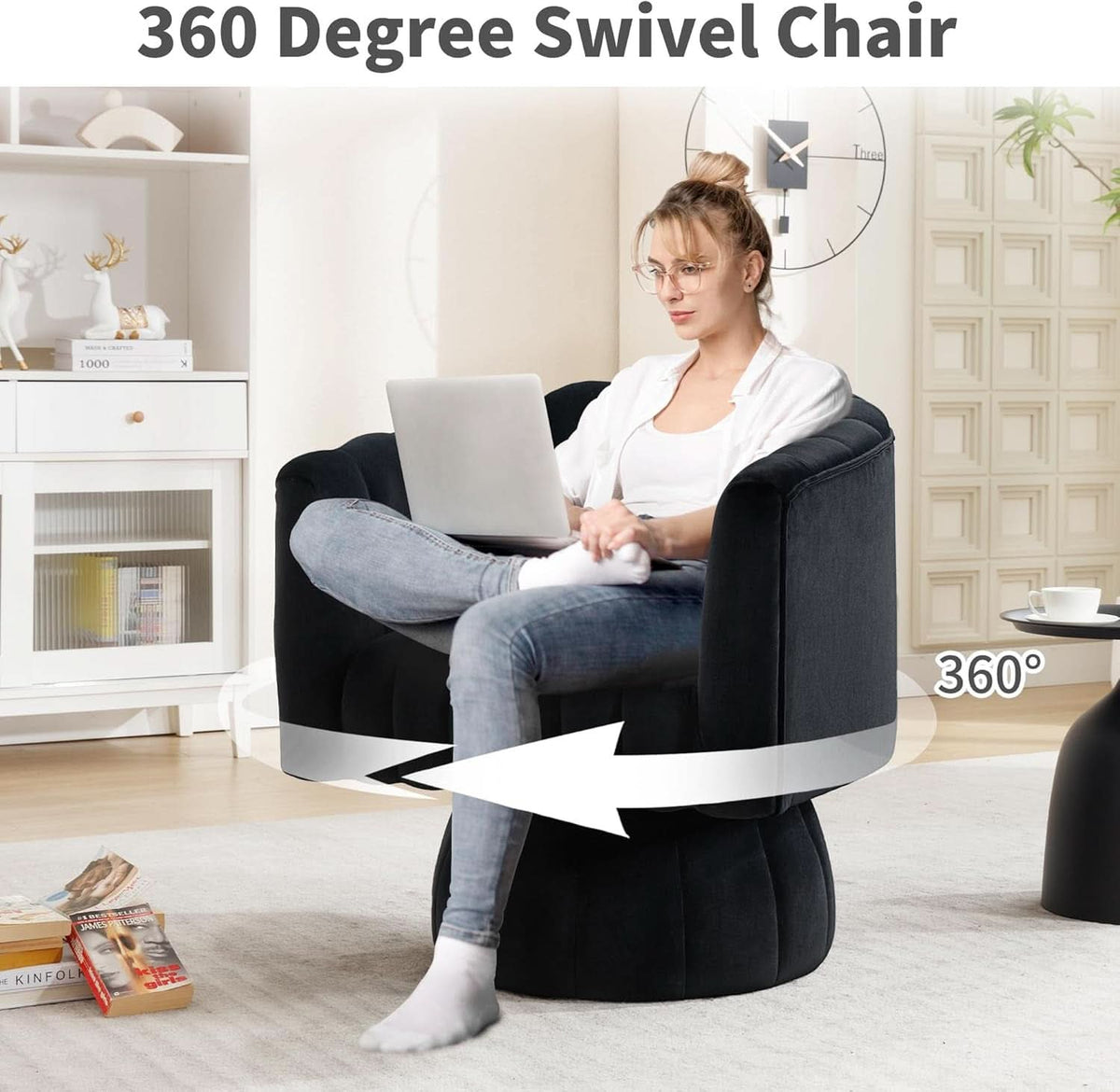 Swivel Armchairs 360Degree Black LivingRoom Pack Duo