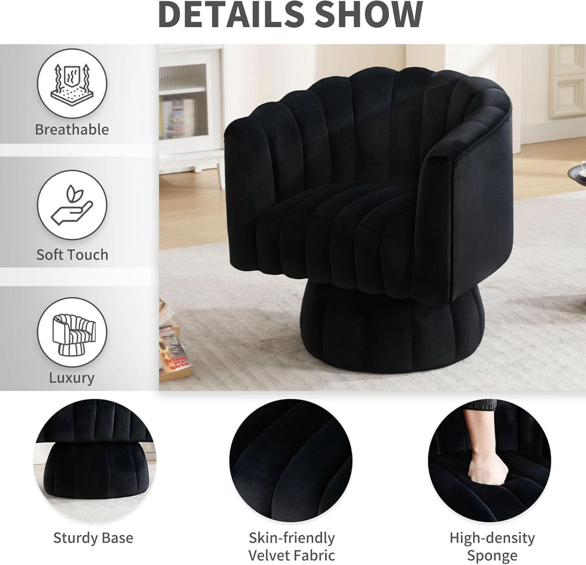 Swivel Armchairs 360Degree Black LivingRoom Pack Duo