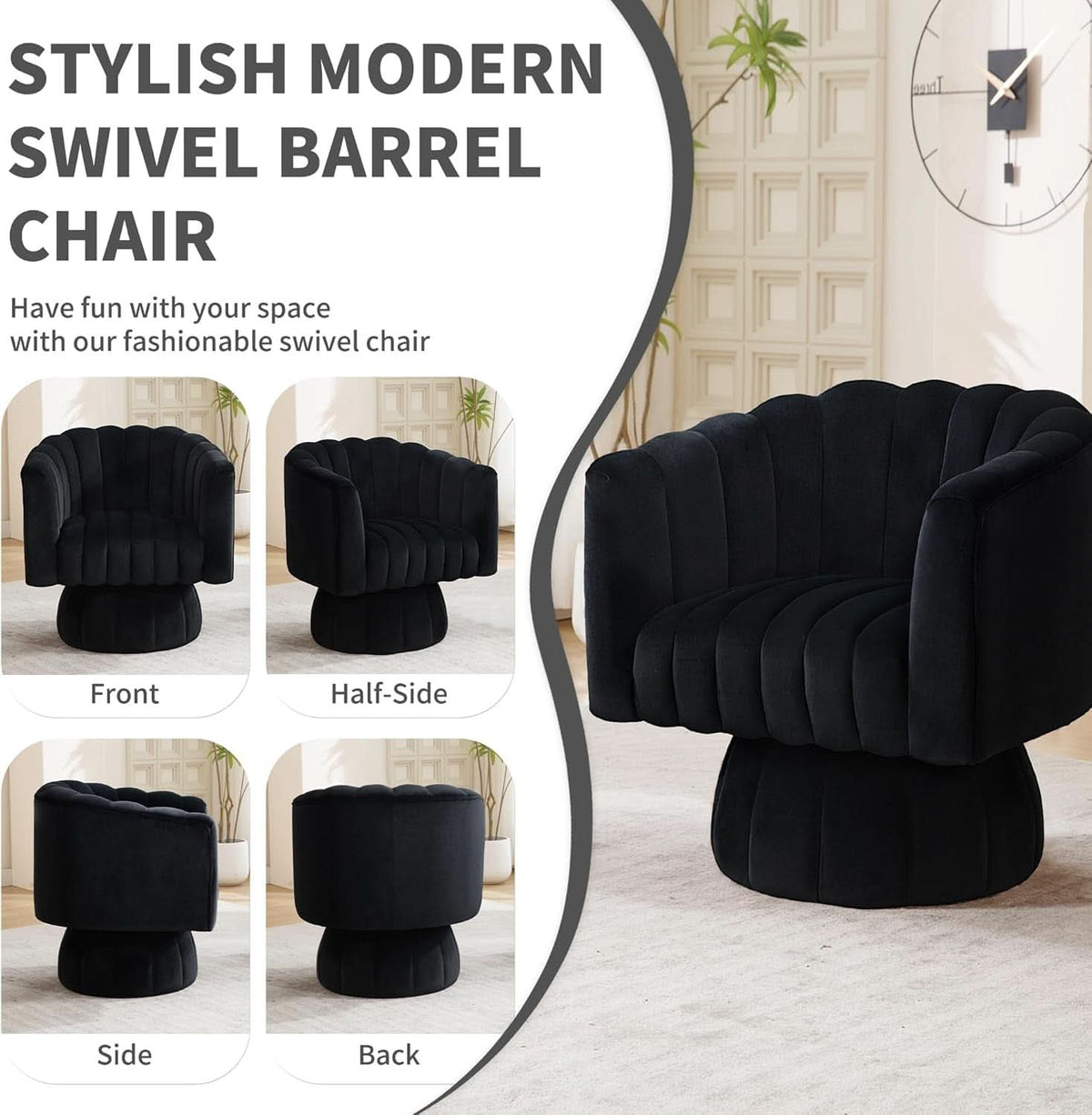 Swivel Armchairs 360Degree Black LivingRoom Pack Duo