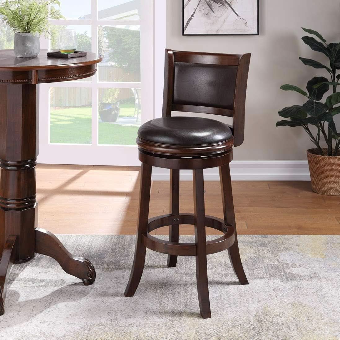 Swivel Bar Stool 29 Inch Cappuccino Faux Leather Upholstery