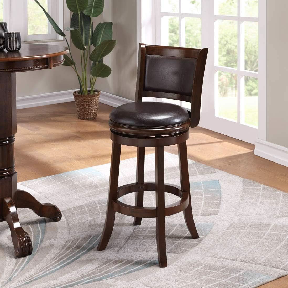 Swivel Bar Stool 29 Inch Cappuccino Faux Leather Upholstery