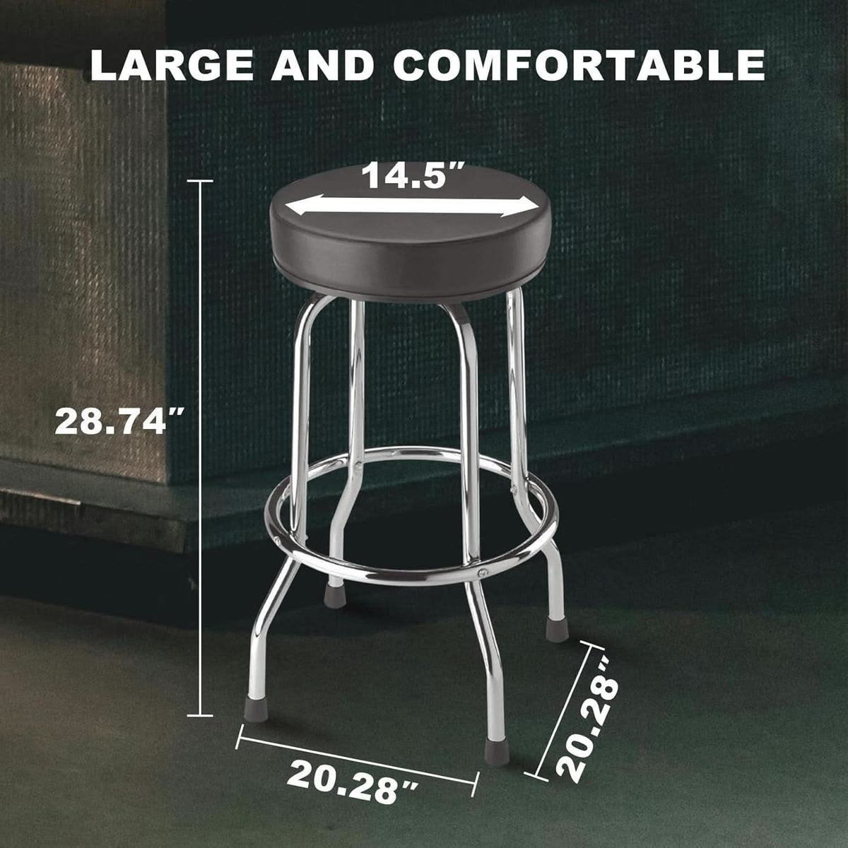 Swivel Bar Stool Padded Black For Garage And Home Use