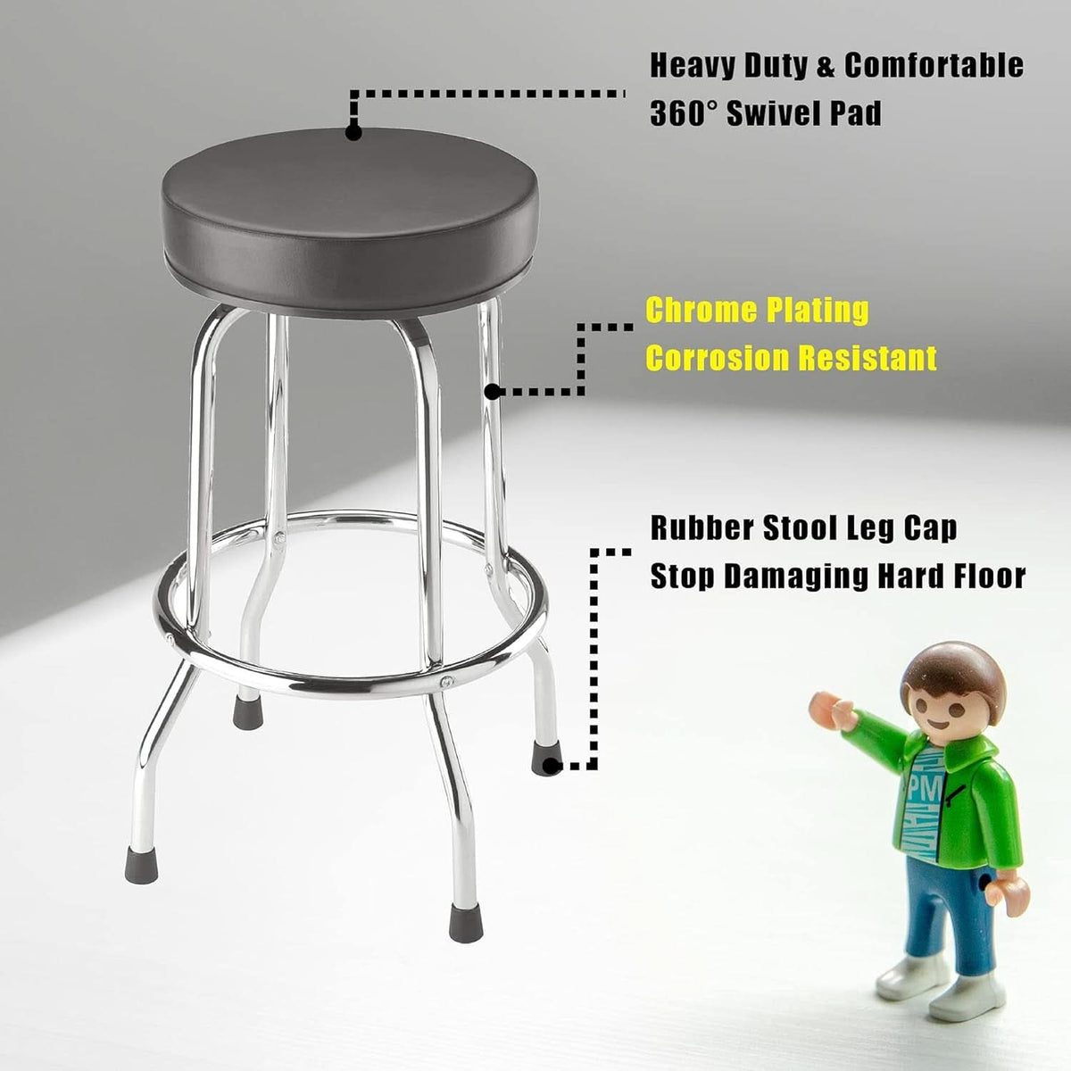 Swivel Bar Stool Padded Black For Garage And Home Use