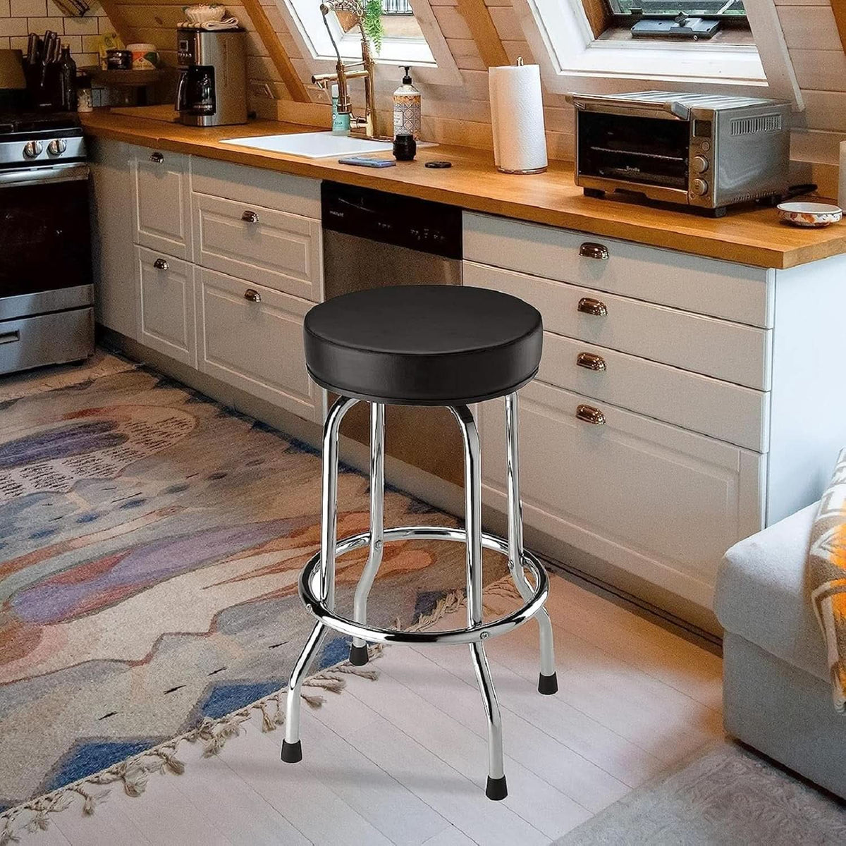 Swivel Bar Stool Padded Black For Garage And Home Use