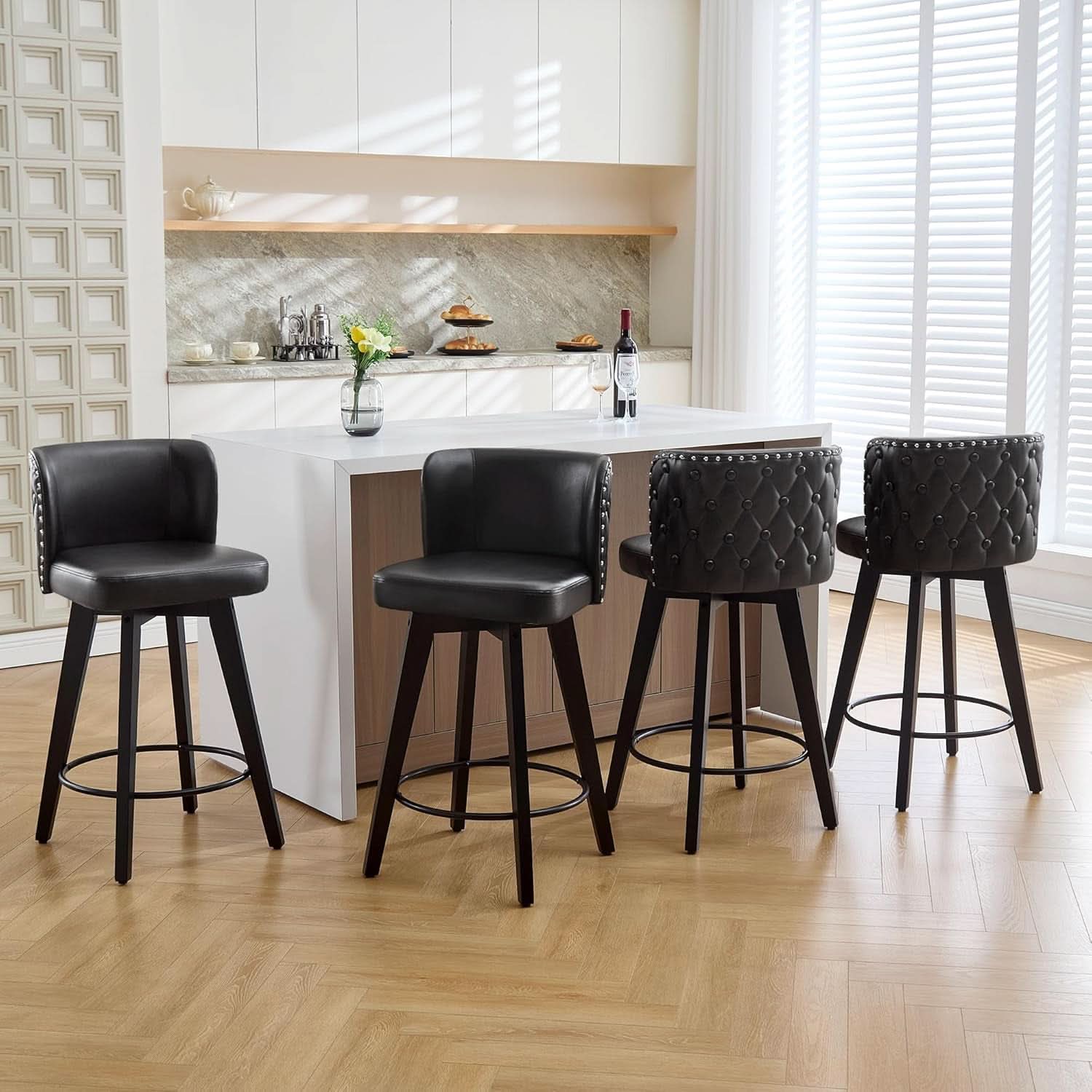 Swivel Bar Stool Set of Three with Faux Leather
