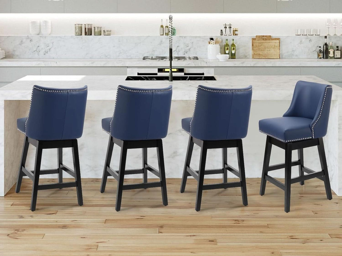 Swivel Bar Stools 26 Inch Counter Height Blue Faux Leather