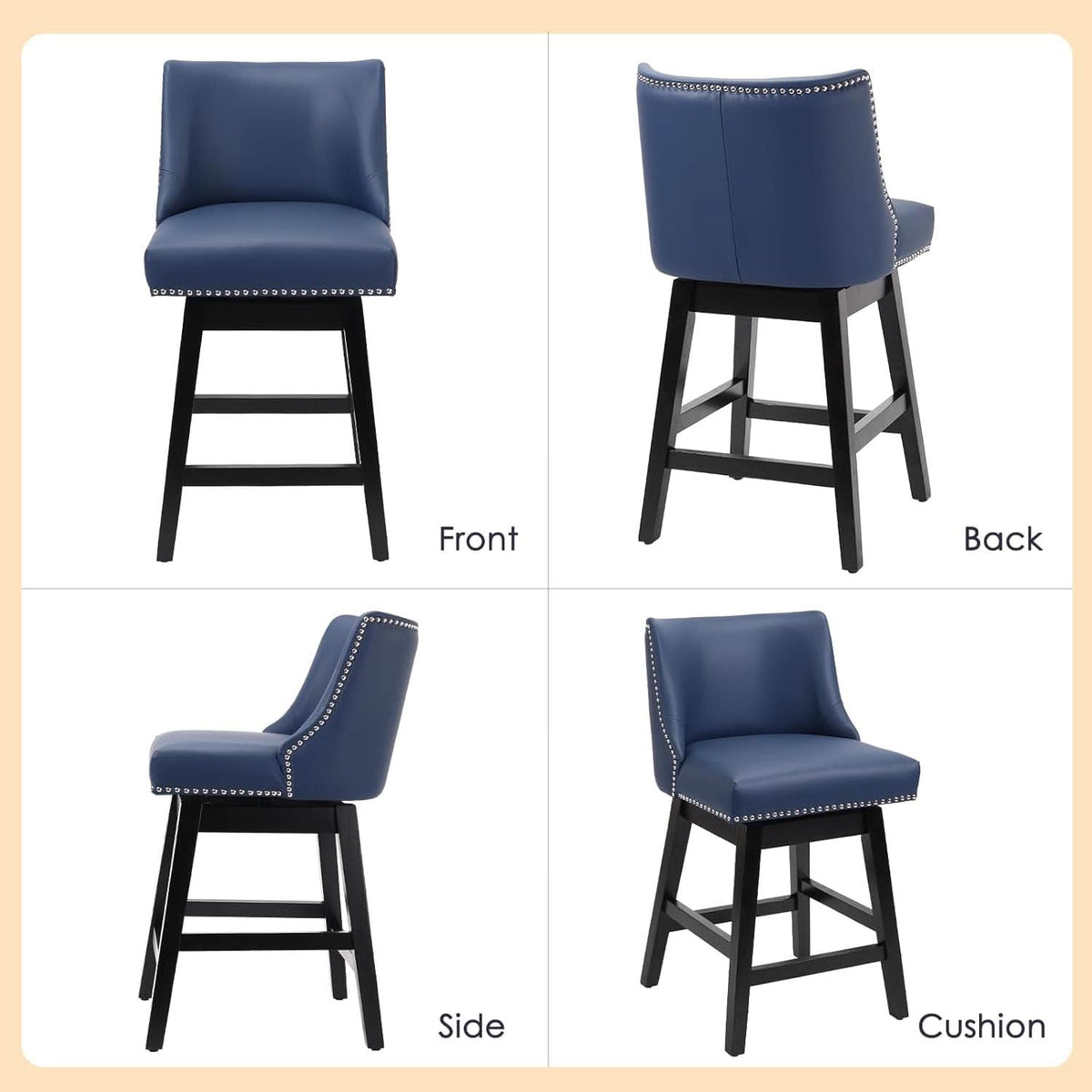 Swivel Bar Stools 26 Inch Counter Height Blue Faux Leather