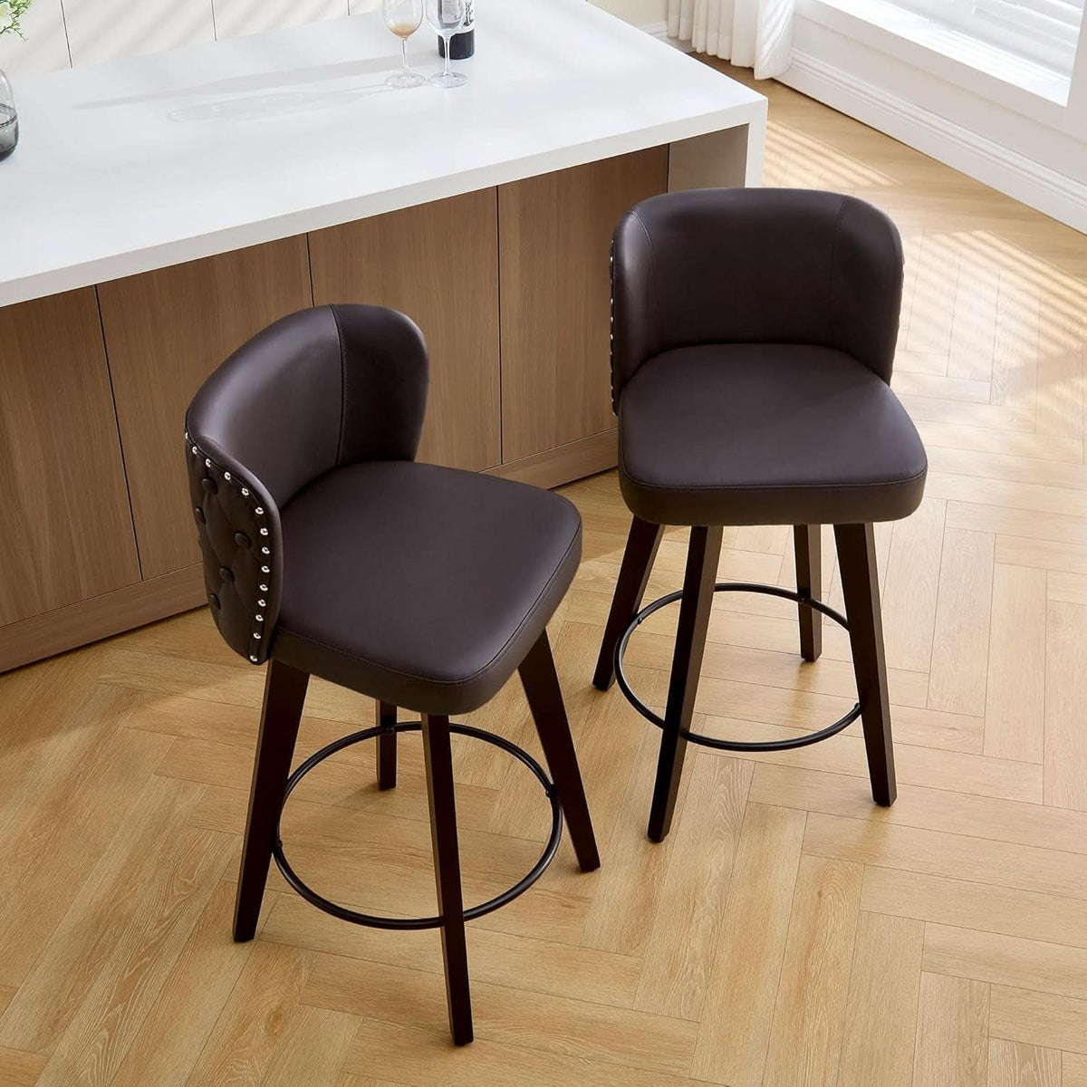 Swivel Bar Stools Set Of 3 Brown Counter Height 27.5in
