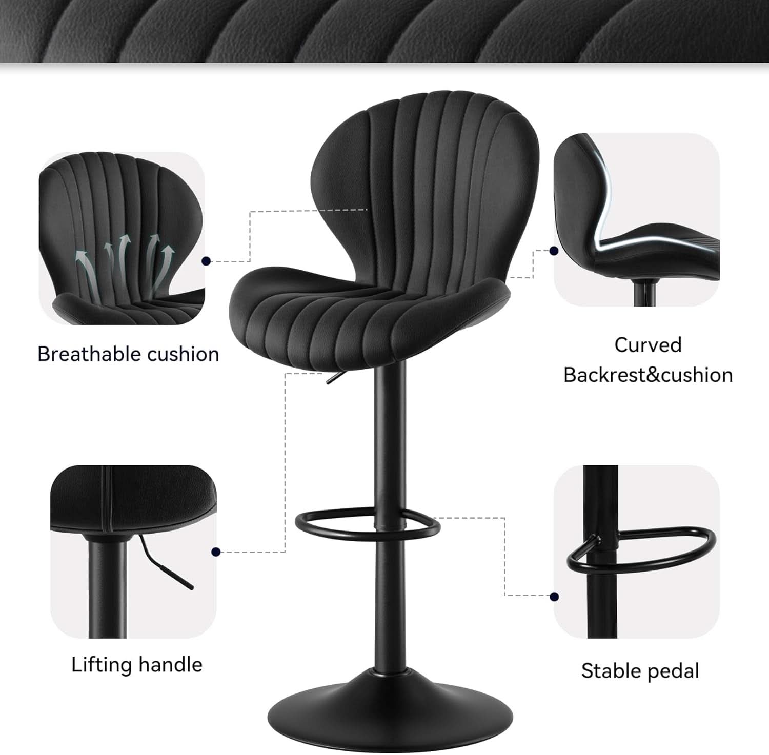Swivel Bar Stools Set Of 3, Counter Height, Black Finish