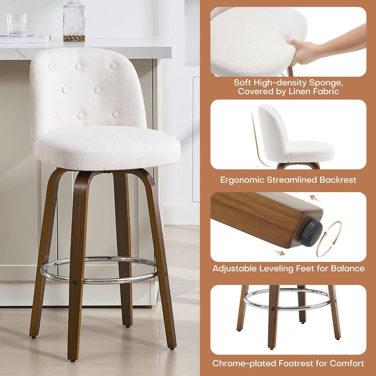 Swivel Bar Stools Set of Three for Kitchen
