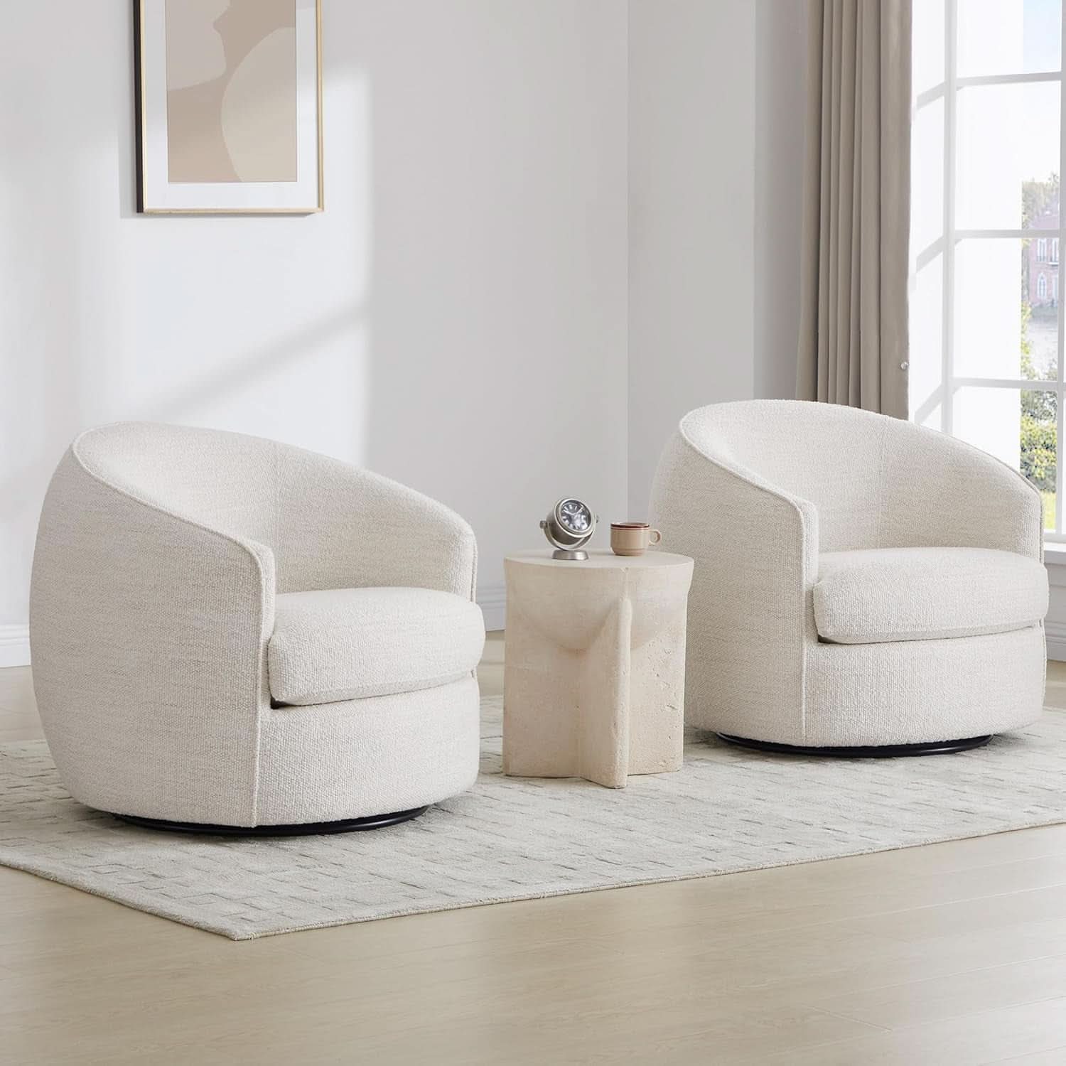 Swivel Barrel Chair Cream Upholstered Fully Assembled