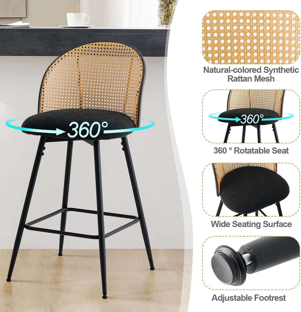 Swivel Black Counter Height Bar Stools Set Of 3 For Kitchen