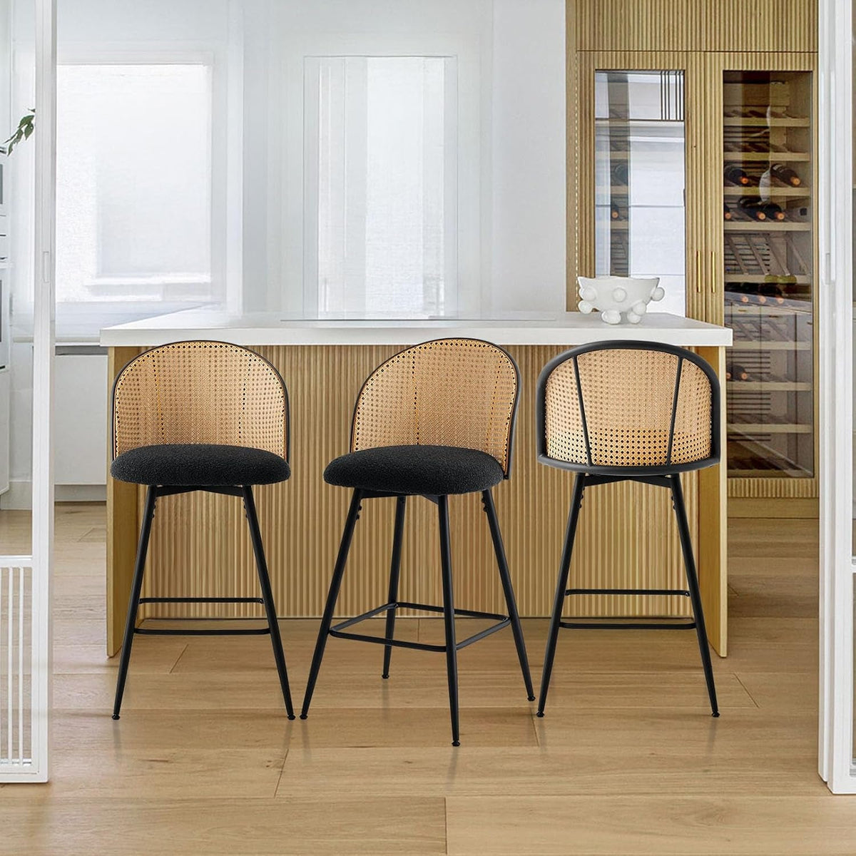 Swivel Black Counter Height Bar Stools Set Of 3 For Kitchen