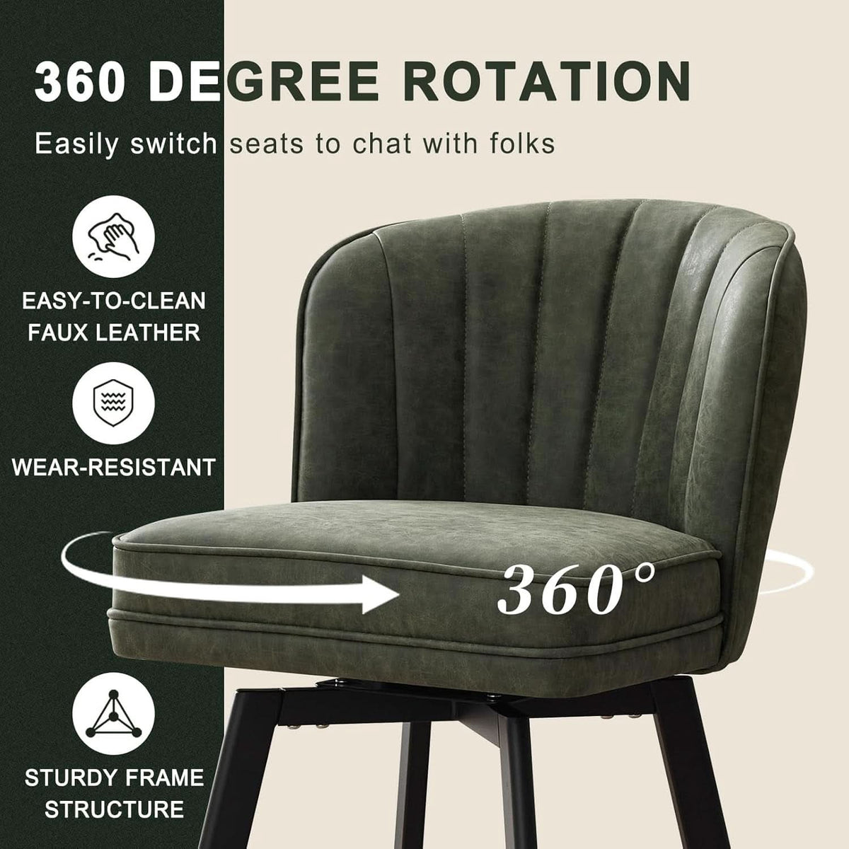 Swivel Counter Height Bar Stools Green Faux Leather