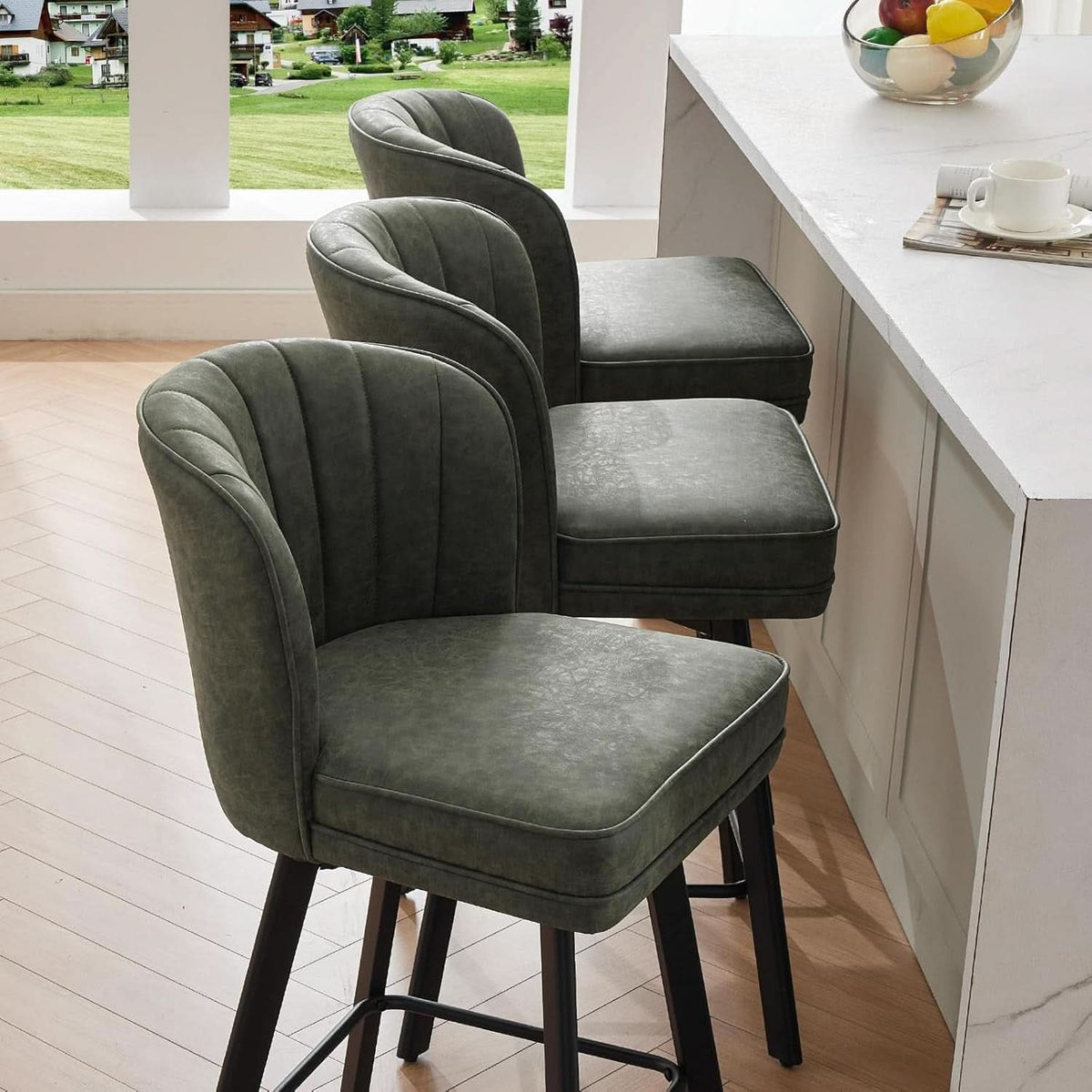 Swivel Counter Height Bar Stools Green Faux Leather