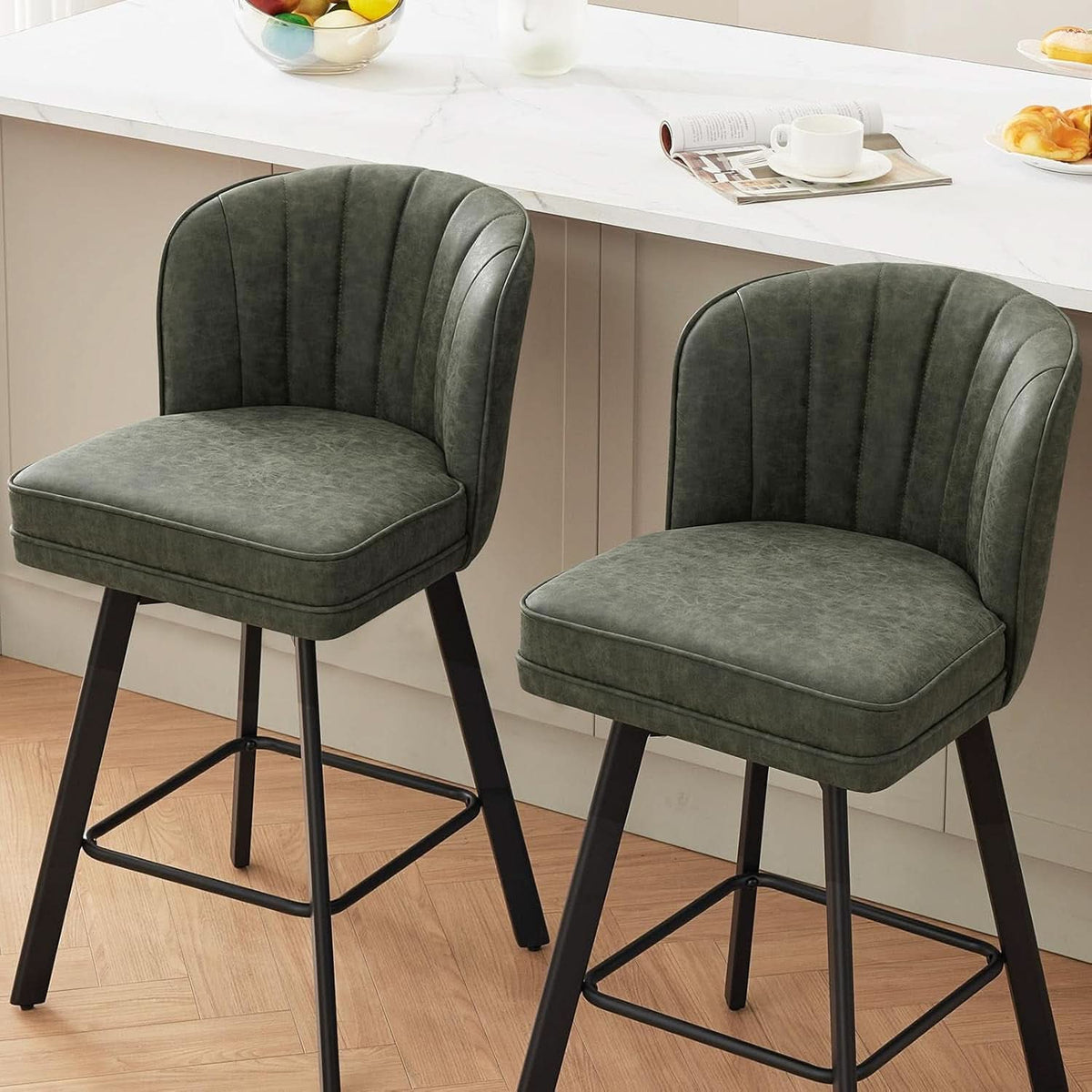 Swivel Counter Height Bar Stools Green Faux Leather
