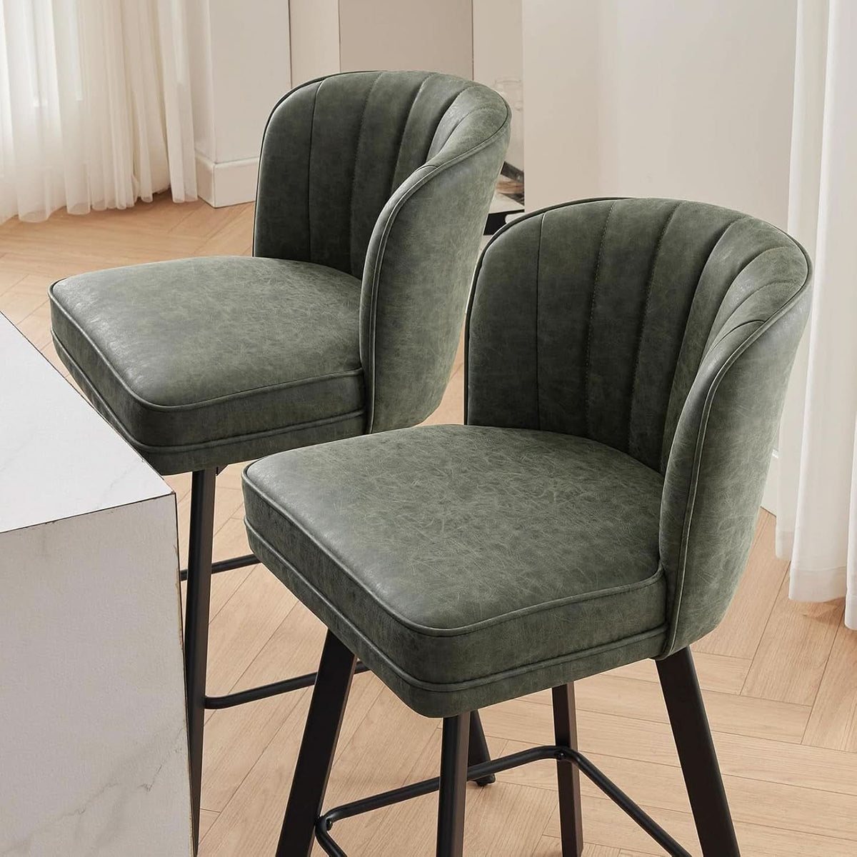 Swivel Counter Height Bar Stools Green Faux Leather