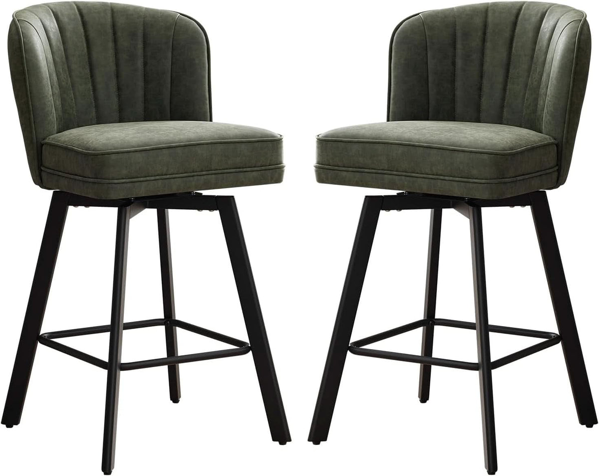 Swivel Counter Height Bar Stools Green Faux Leather
