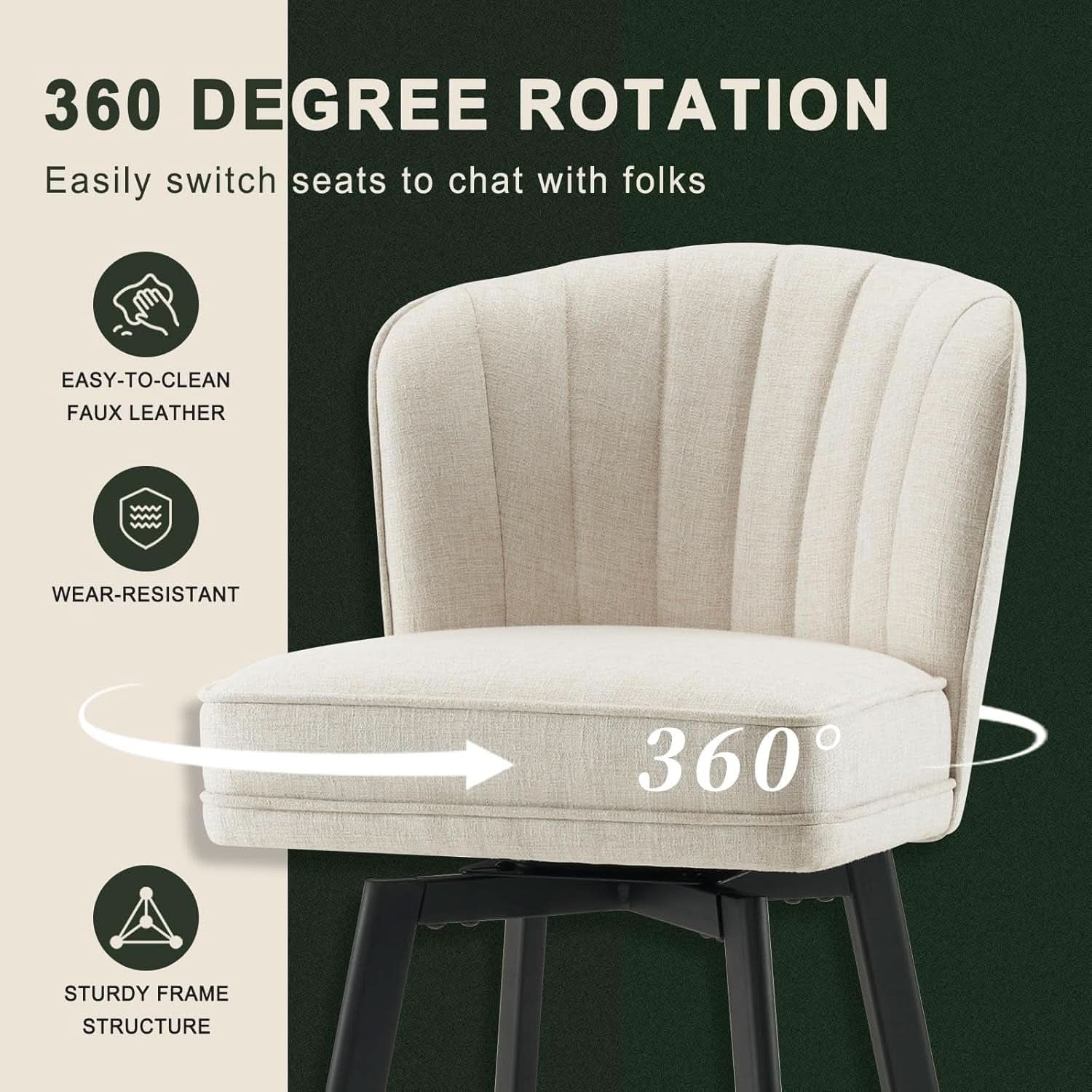 Swivel Counter Height Bar Stools Set Of 3 26 Inch Beige