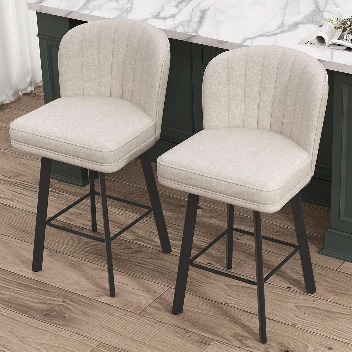 Swivel Counter Height Bar Stools Set Of 3 26 Inch Beige