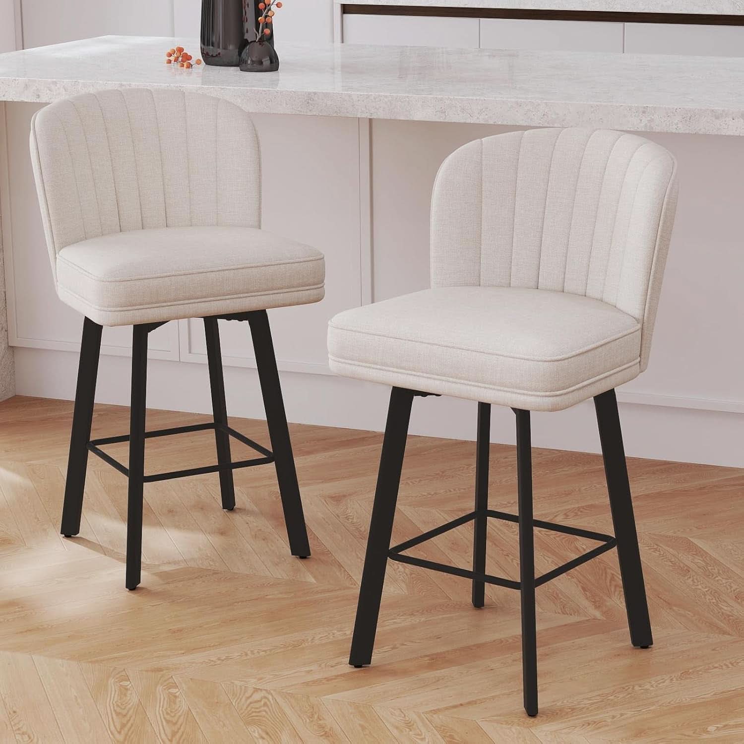 Swivel Counter Height Bar Stools Set Of 3 26 Inch Beige