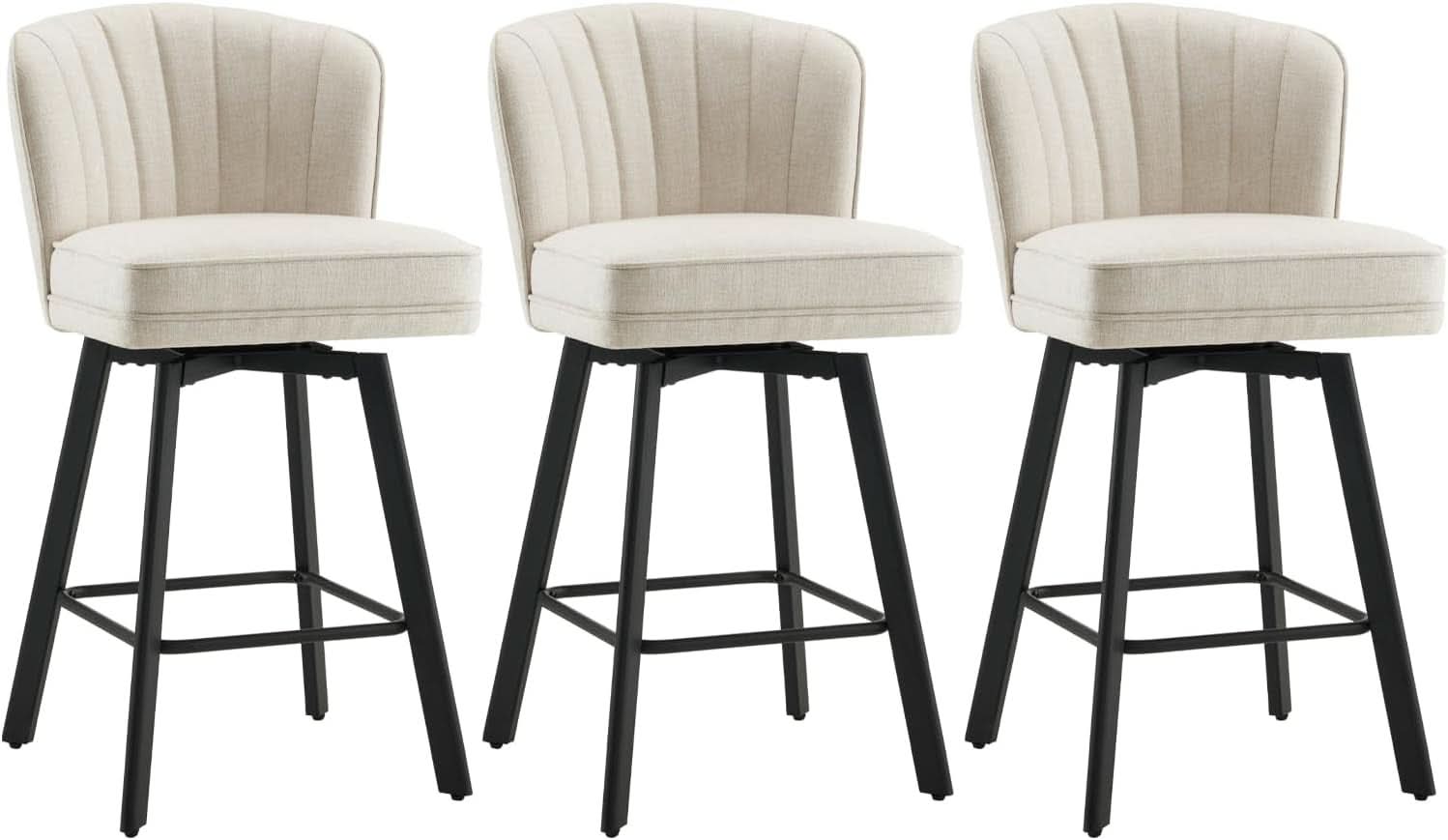Swivel Counter Height Bar Stools Set Of 3 26 Inch Beige