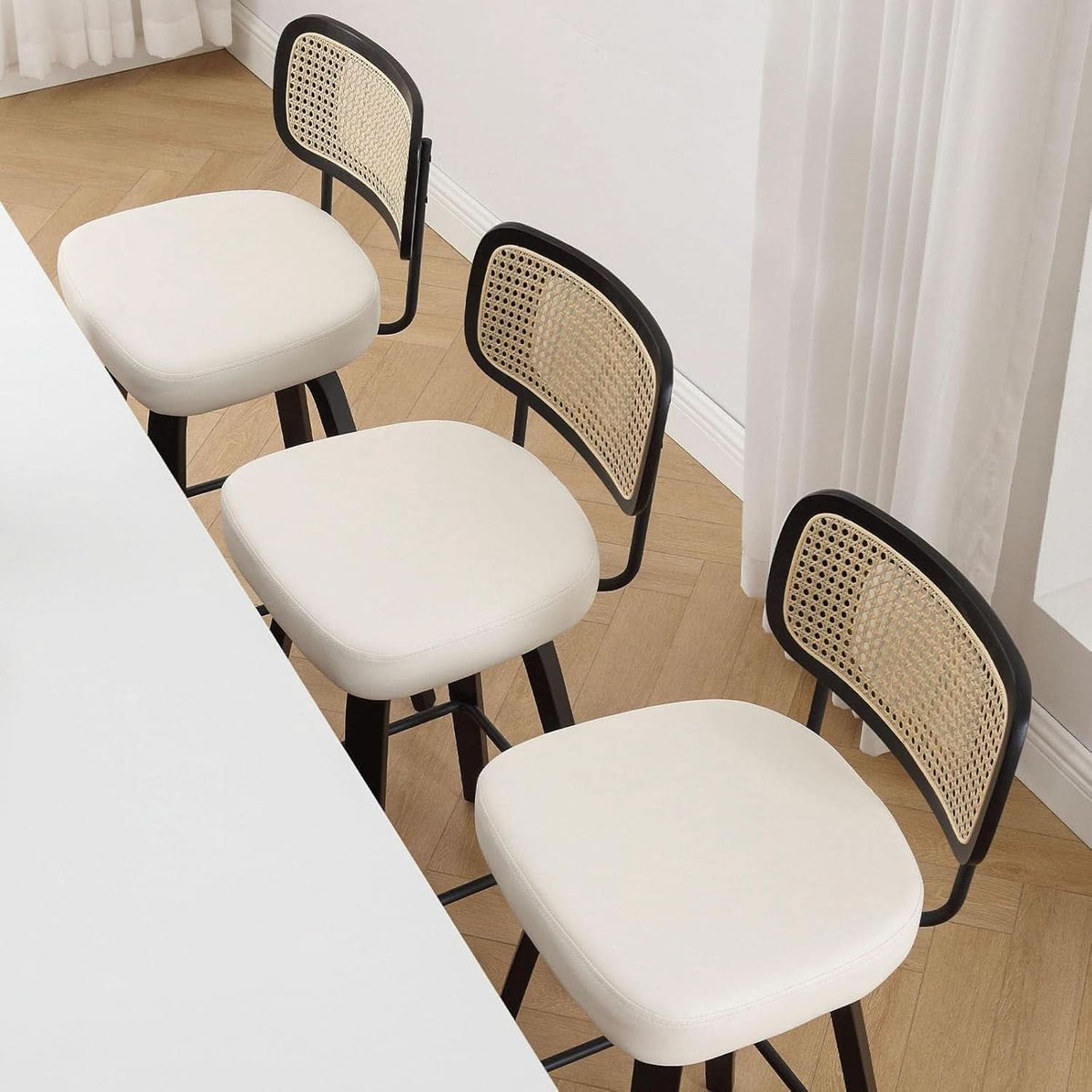 Swivel Counter Height Bar Stools Set Of 4 26-Inch Cream White Upholstery