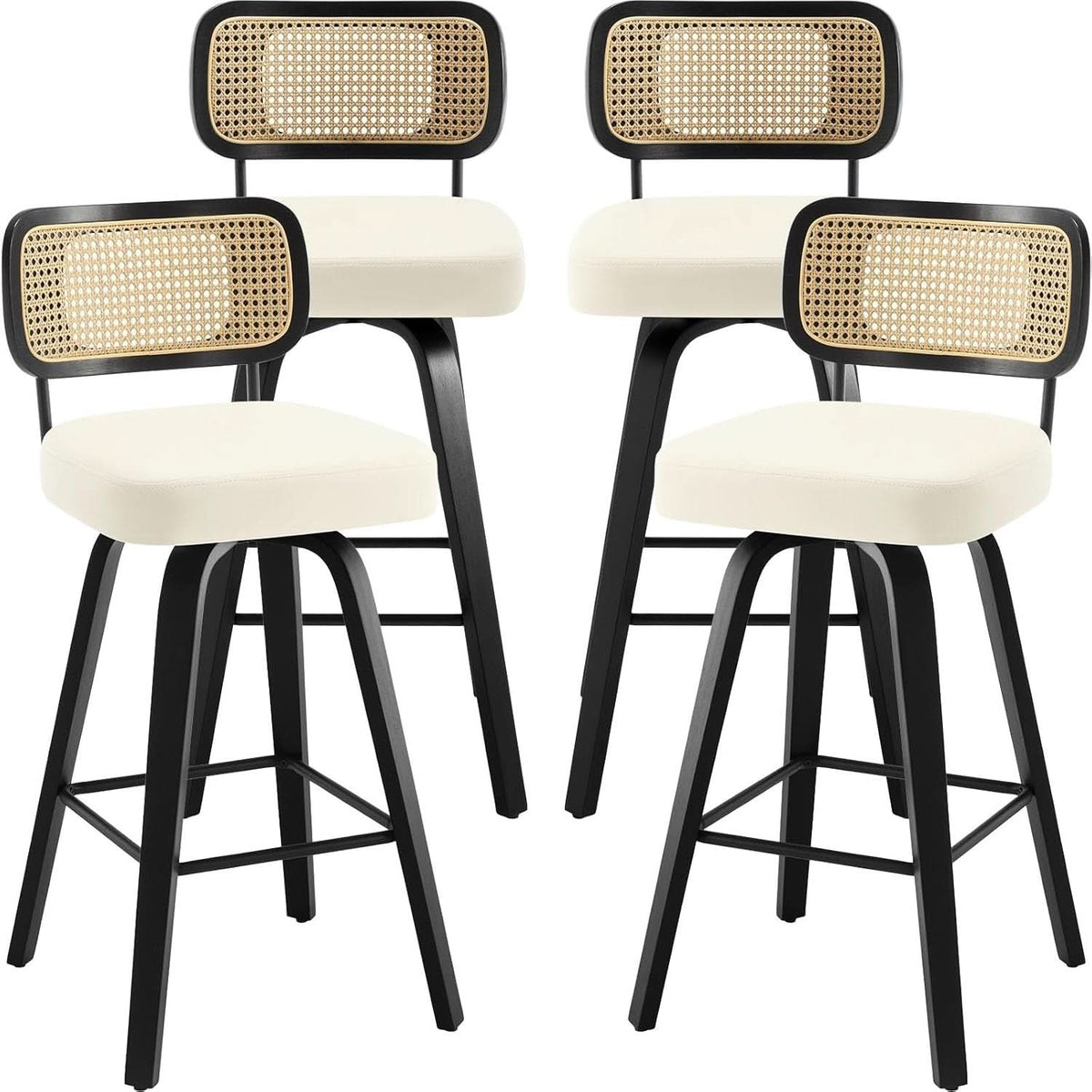 Swivel Counter Height Bar Stools Set Of 4 26-Inch Cream White Upholstery