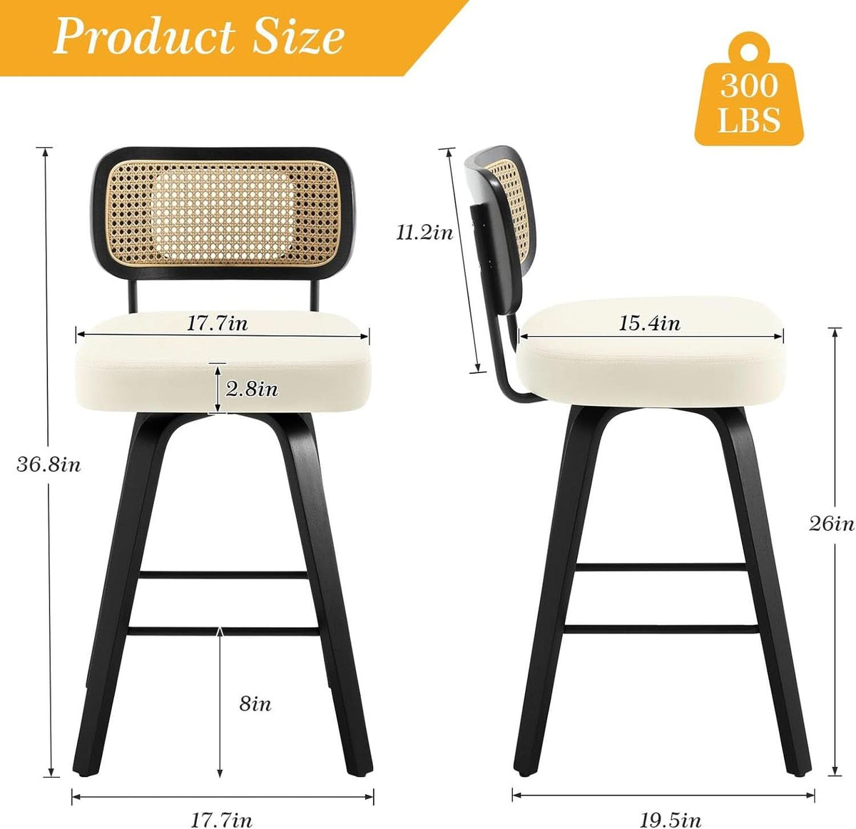 Swivel Counter Height Bar Stools Set Of 4 26-Inch Cream White Upholstery